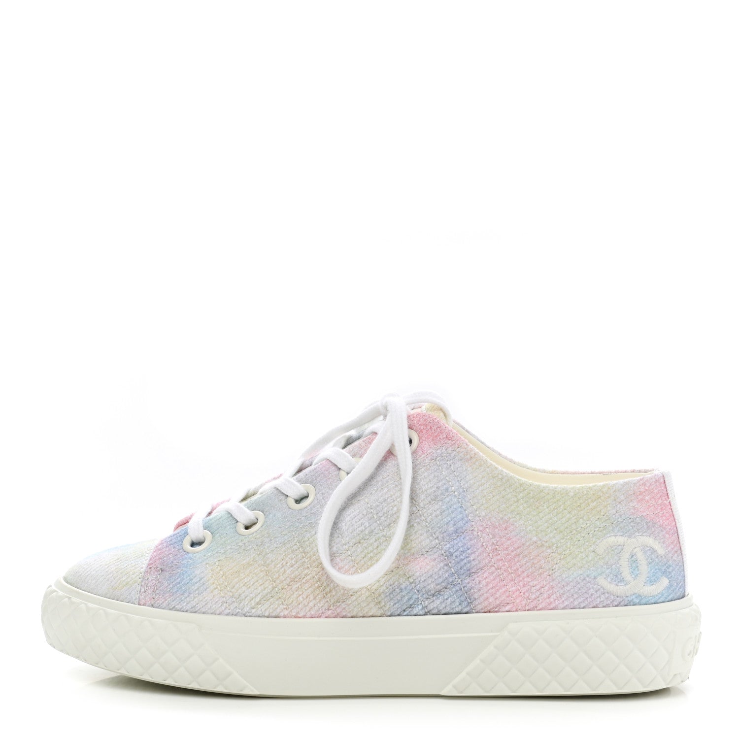 Chanel Printed Canvas CC Sneakers 35 Green Pink Blue White 1 of 9