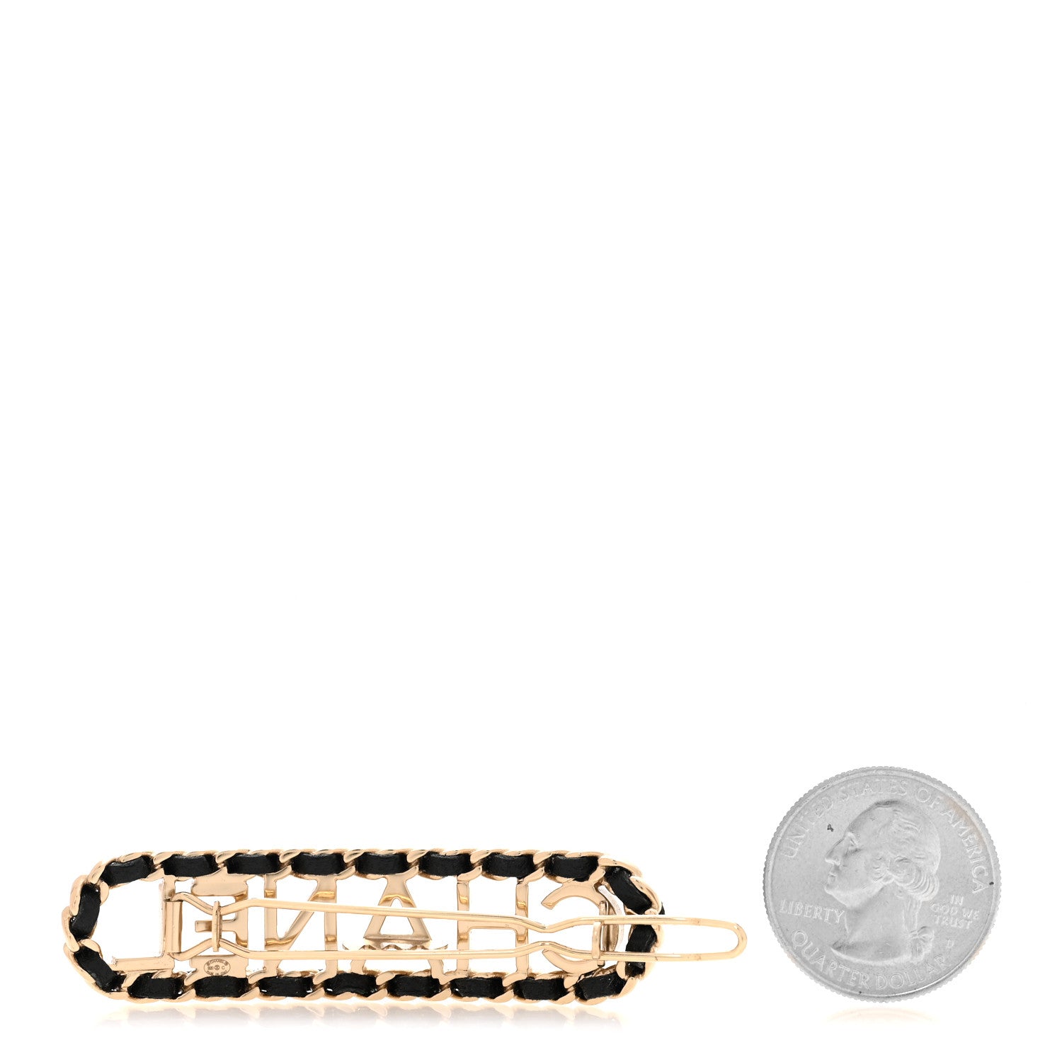 Chanel Metal Lambskin Vintage Allure Logo Hair Clip Black Gold 2 of 3