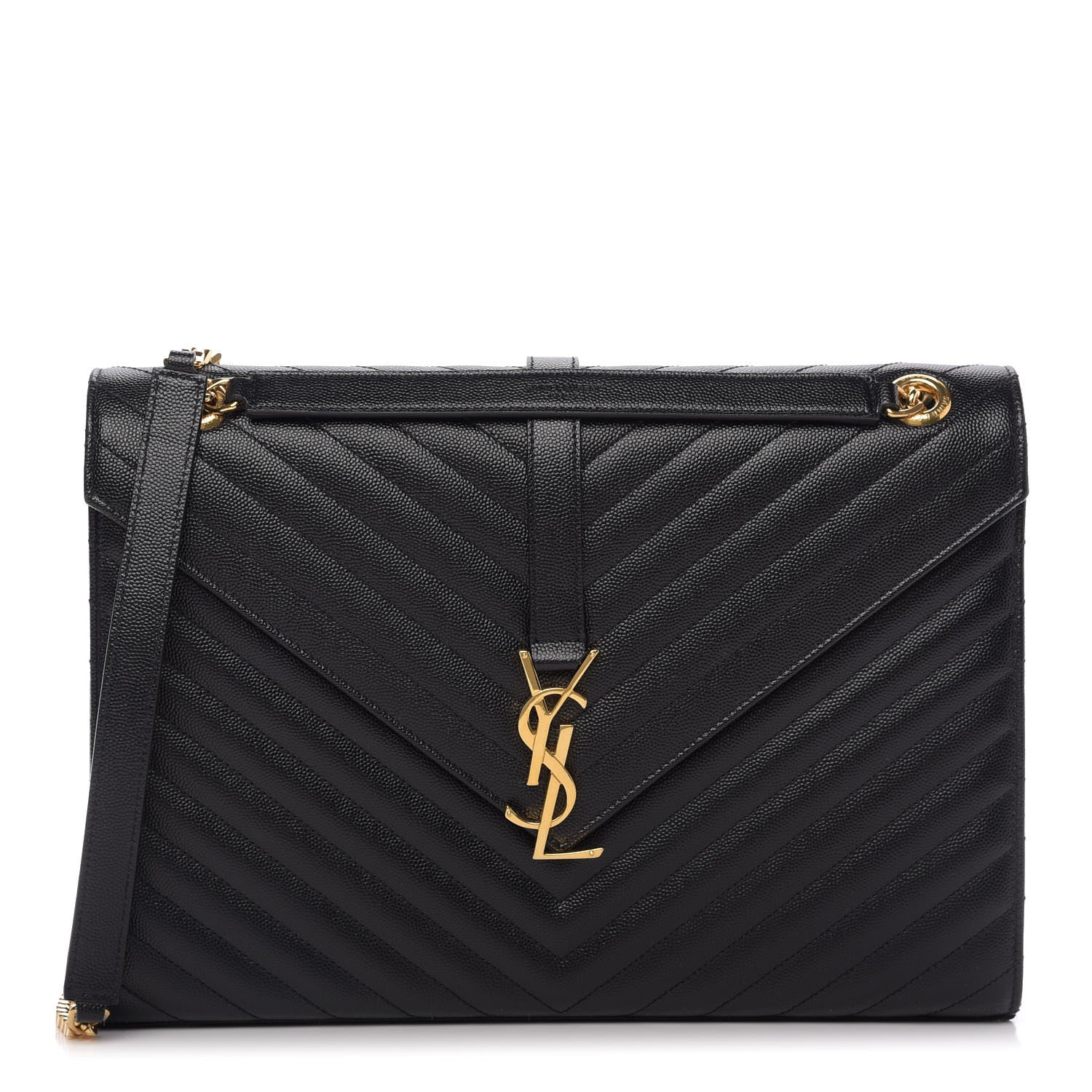 Saint Laurent Grain De Poudre Matelasse Chevron Large Monogram Satchel Black 1 of 9