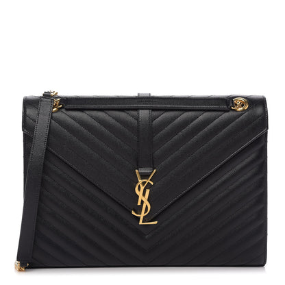Saint Laurent Grain De Poudre Matelasse Chevron Large Monogram Satchel Black 1 of 9