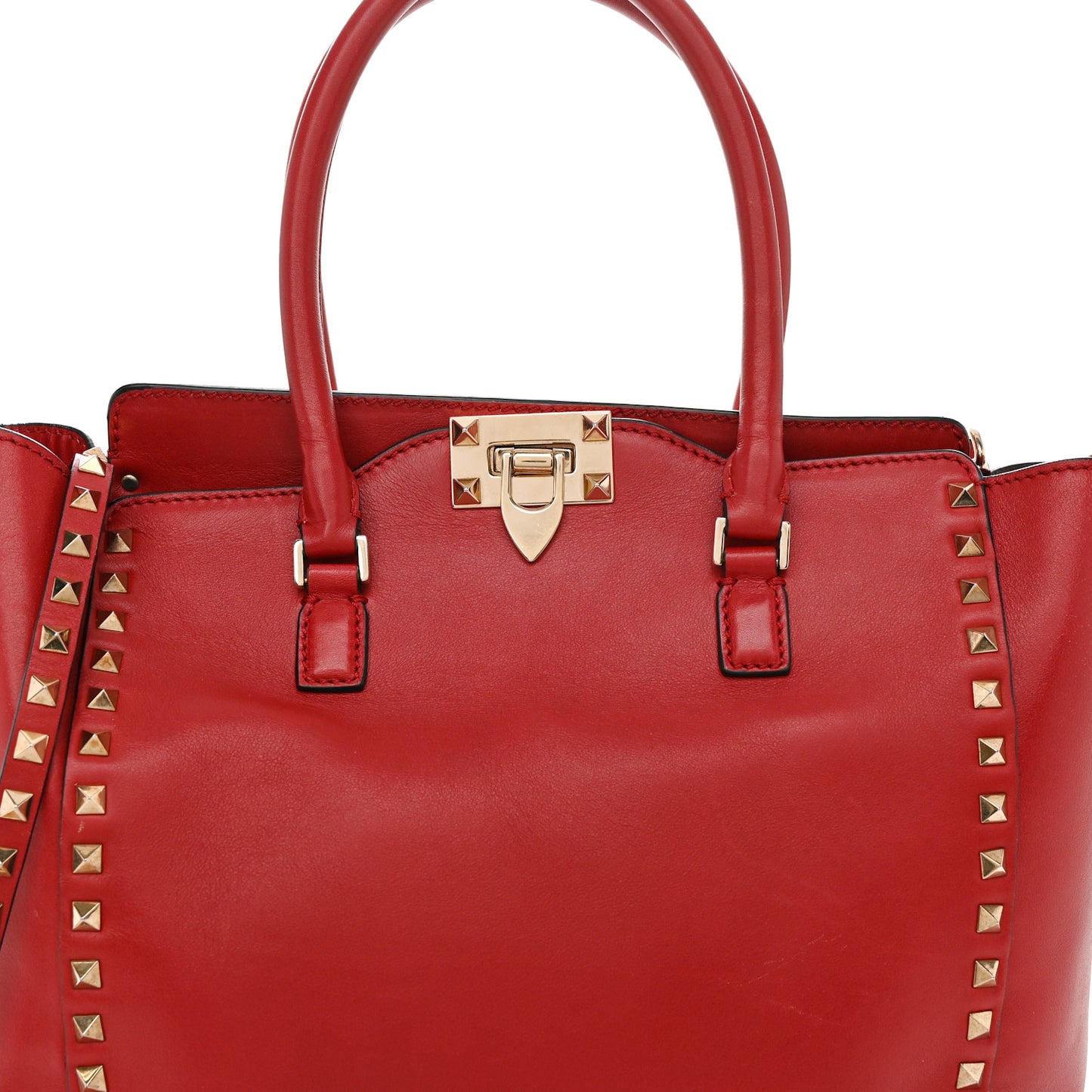 Vitello Rockstud Double Handle Tote Red