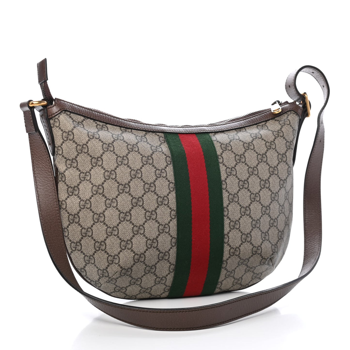 GG Supreme Monogram Web Small Ophidia Half Moon Hobo Brown