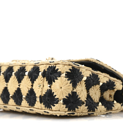 Valentino Garavani Raffia Embroidered Checkered Small Rockstud Spike Shoulder Bag Natural Black 9 of 9