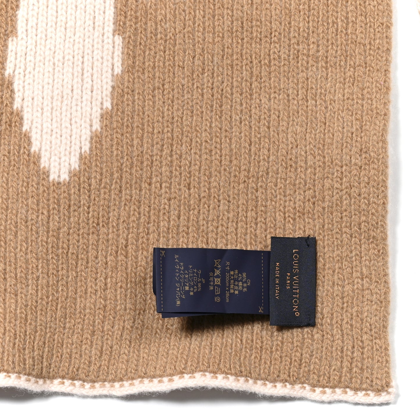 Wool Maille Knit Flight Mode LV Medallion Scarf Camel Rose