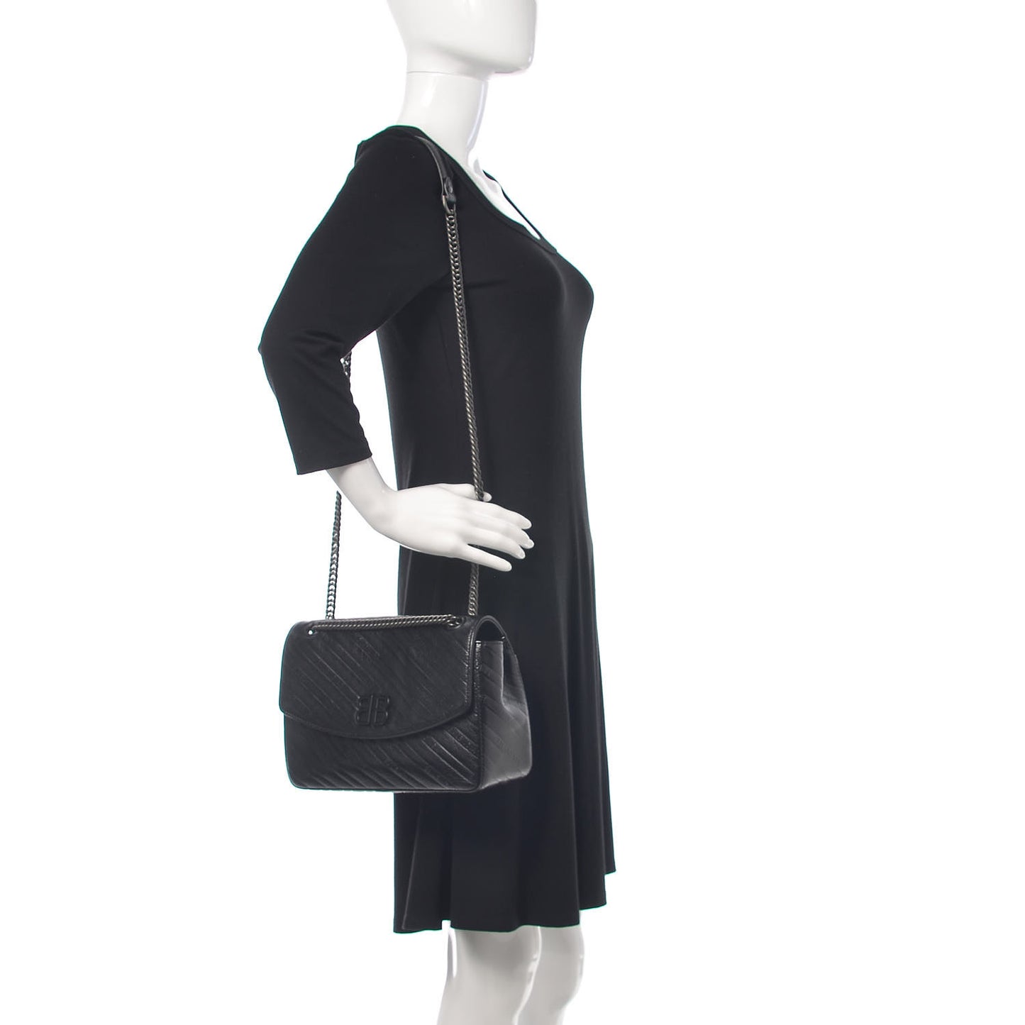 Calfskin Logo Matelasse Large Round Shoulder Bag Black
