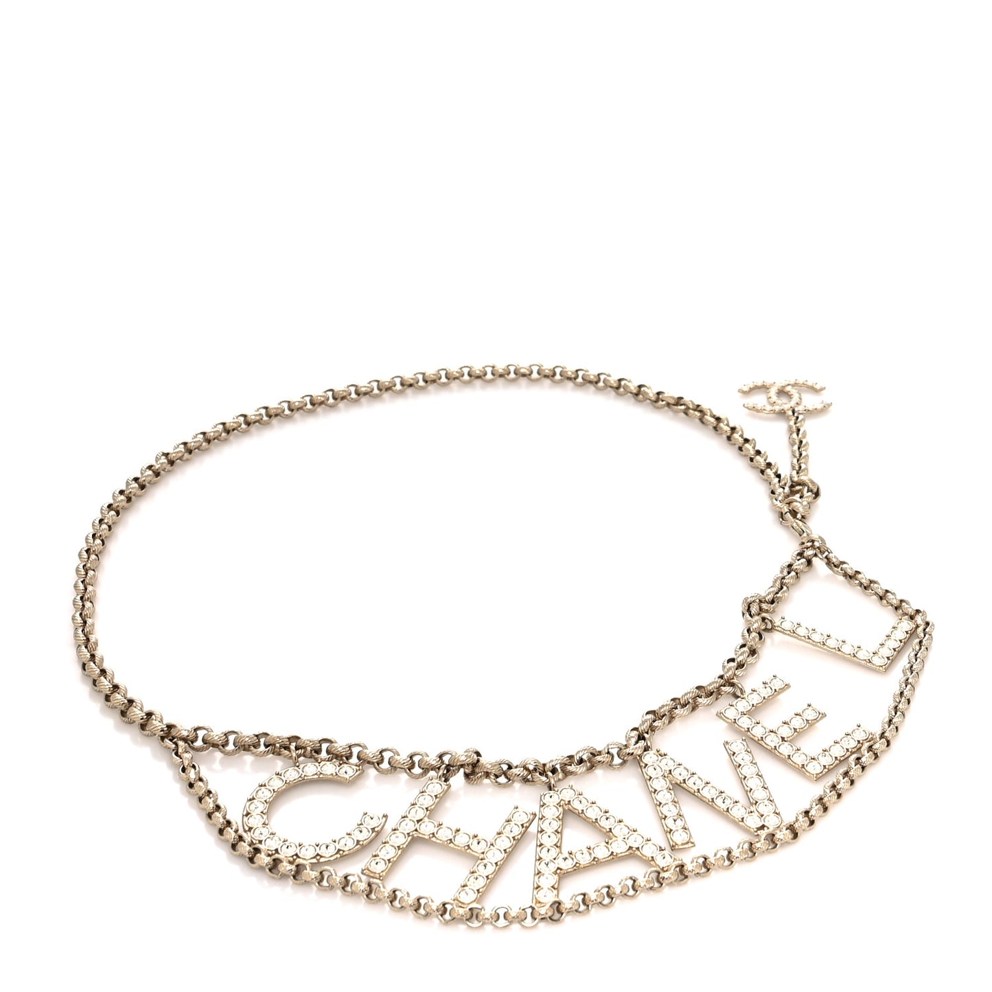 Metal Crystal 90's Icon Logo Chain Belt Gold