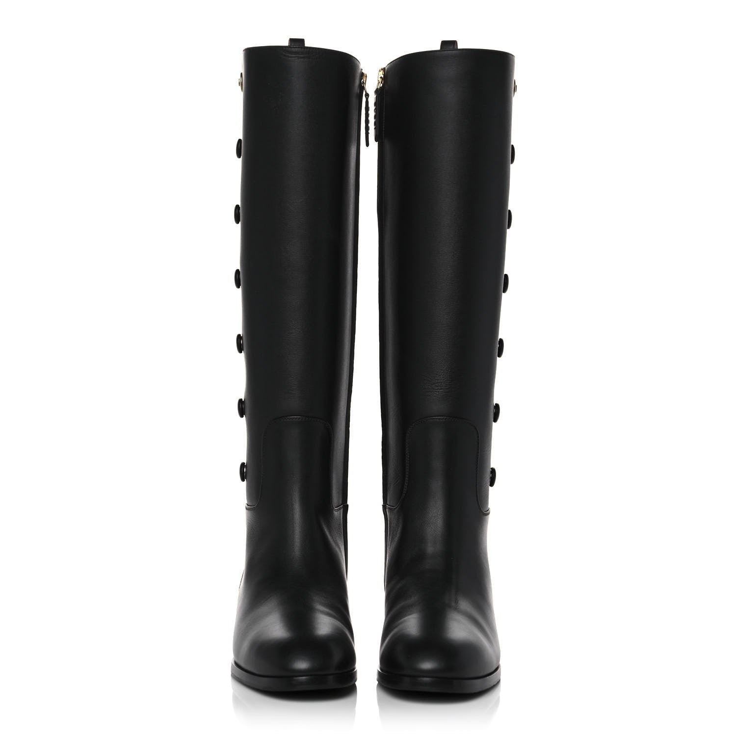 Gucci Calfskin Buttons Lifford Knee High Boots 39 Black 2 of 9