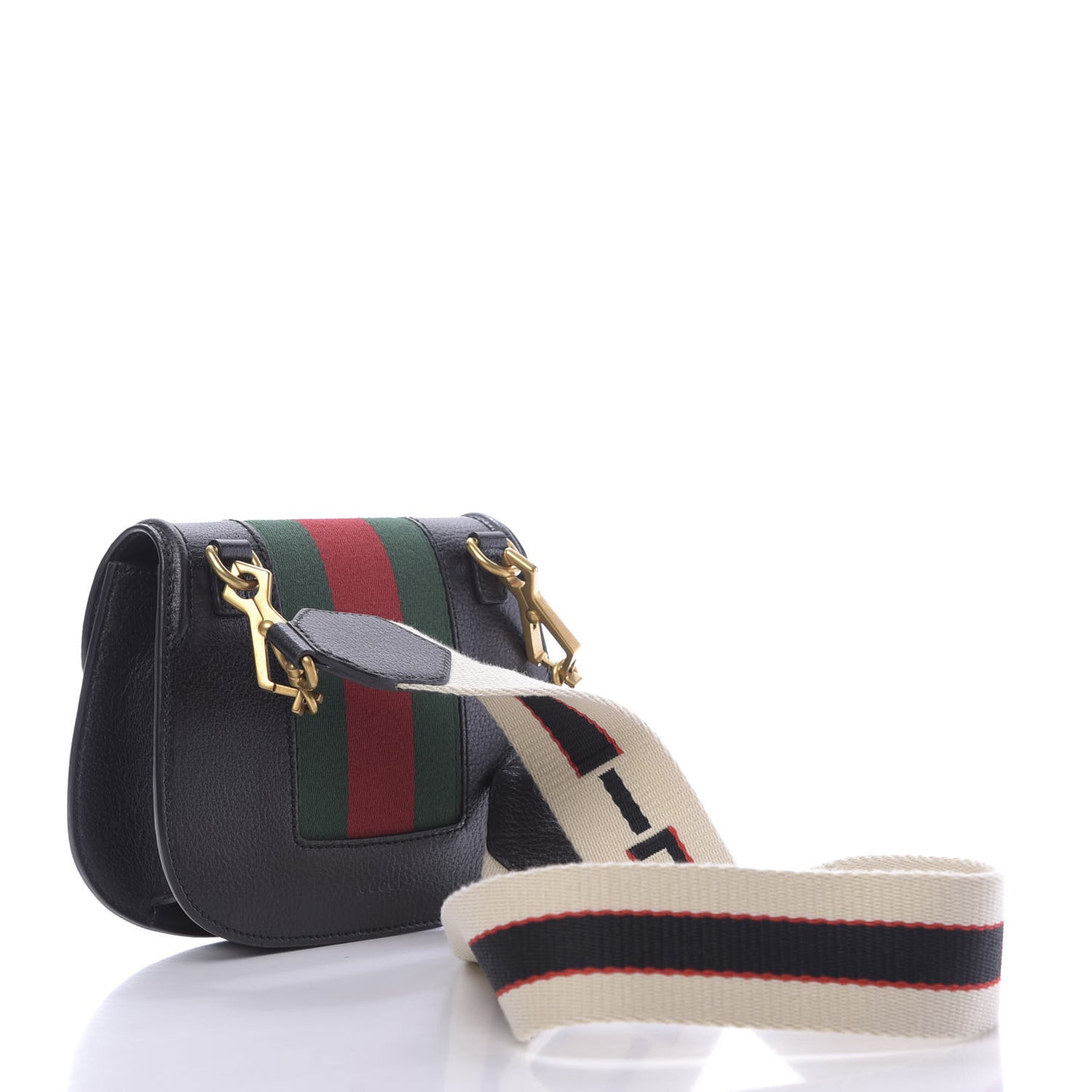 Calfskin Web Crystal Butterfly Stripe Small Totem Shoulder Bag Black