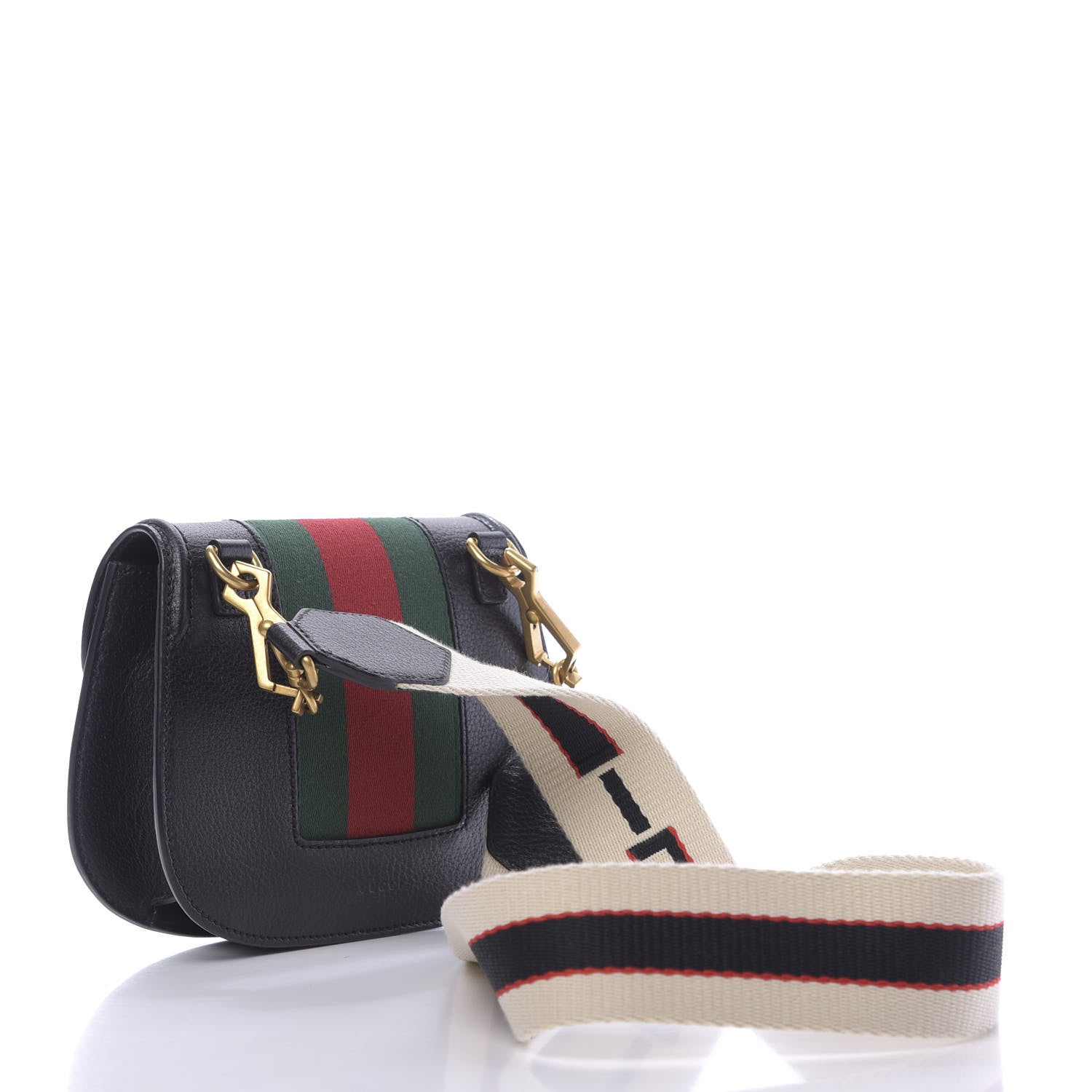 Gucci Calfskin Web Crystal Butterfly Stripe Small Totem Shoulder Bag Black 3 of 10