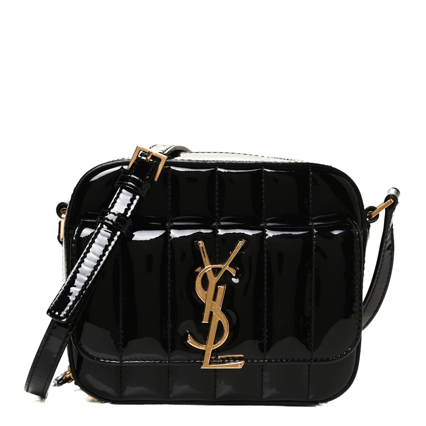 Patent Calfskin Matelasse Monogram Small Vicky Chain Bag Black