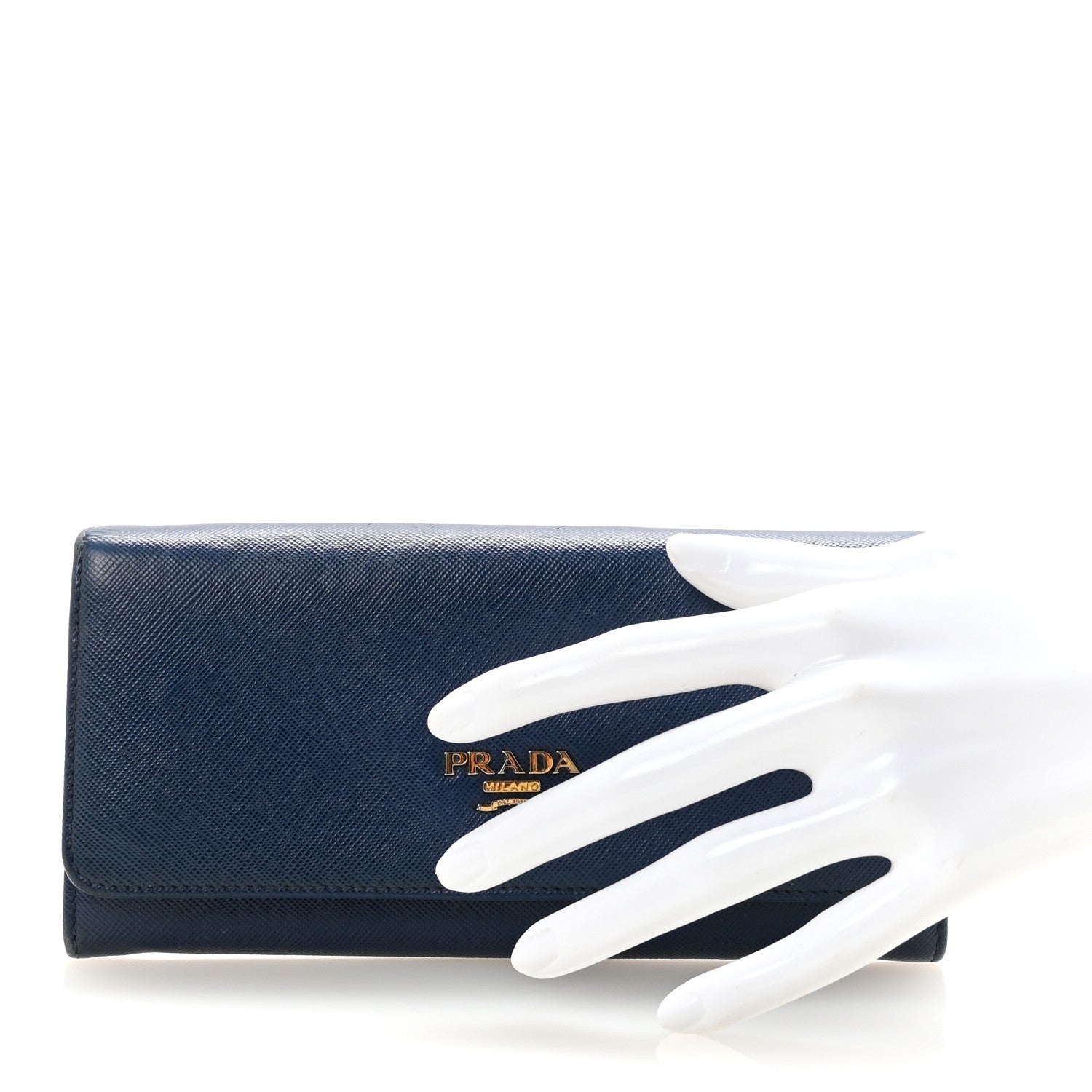 Prada Saffiano Metal Continental Flap Travel Wallet Bluette 2 of 6