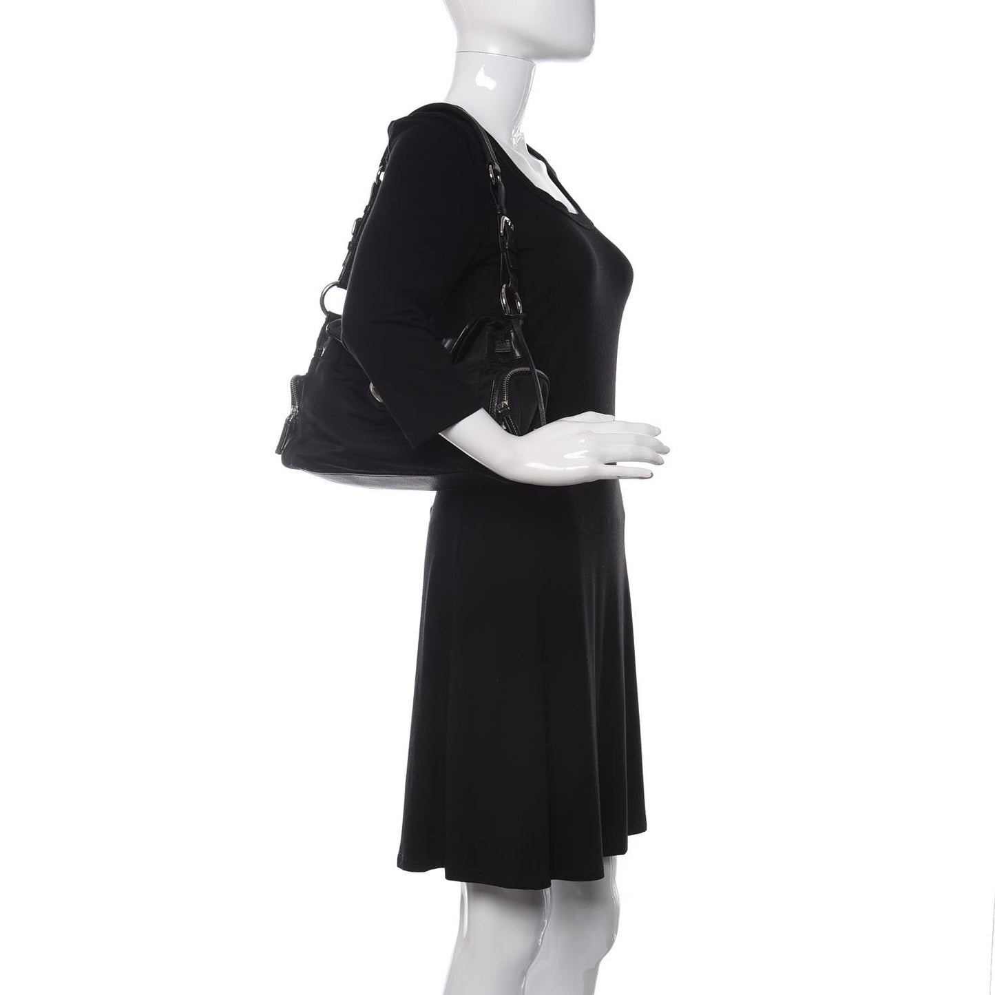 Soft Calfskin Tessuto Nylon Shoulder Bag Black
