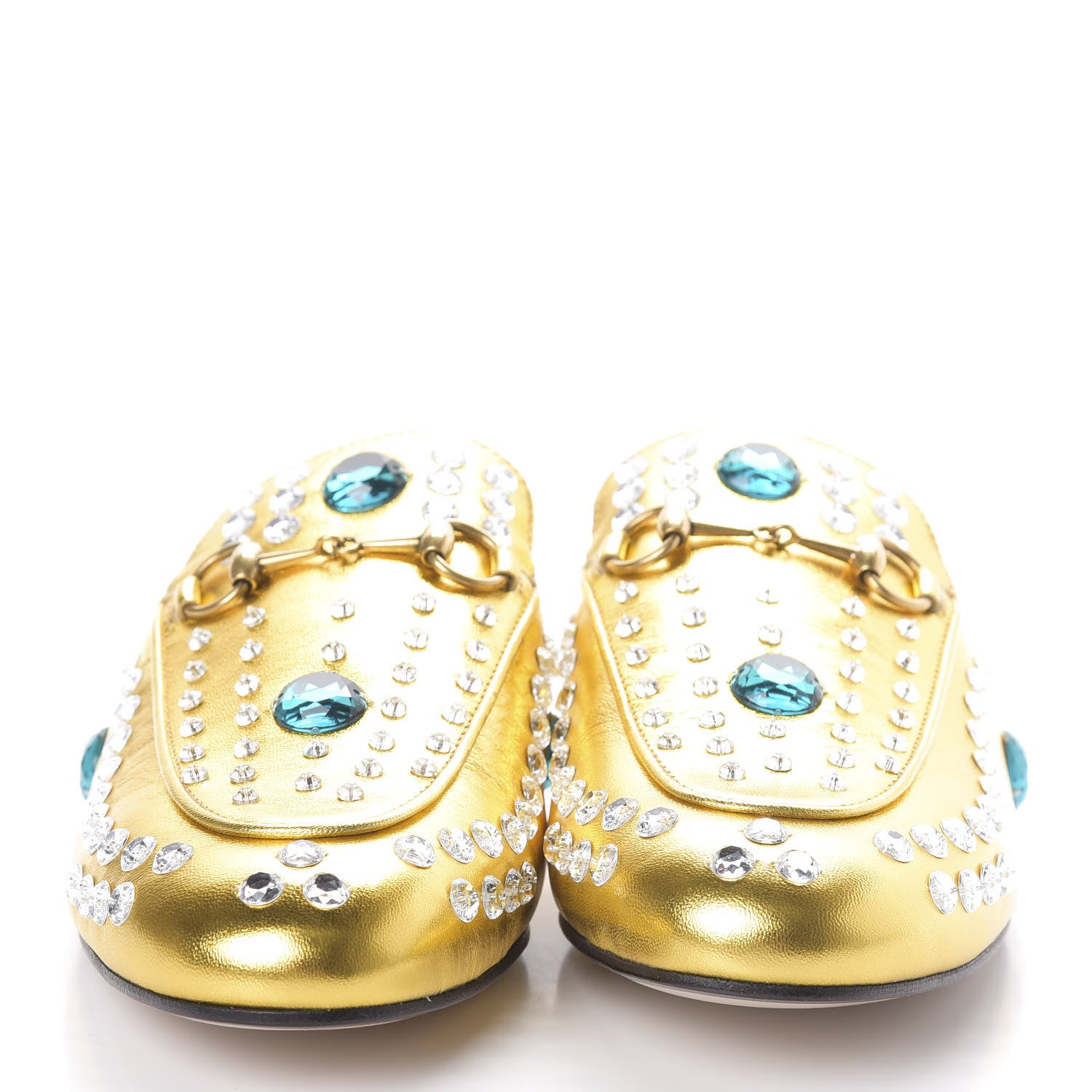 Gucci Metallic Nappa Crystal Womens Princetown Slippers 39.5 Gold 2 of 7
