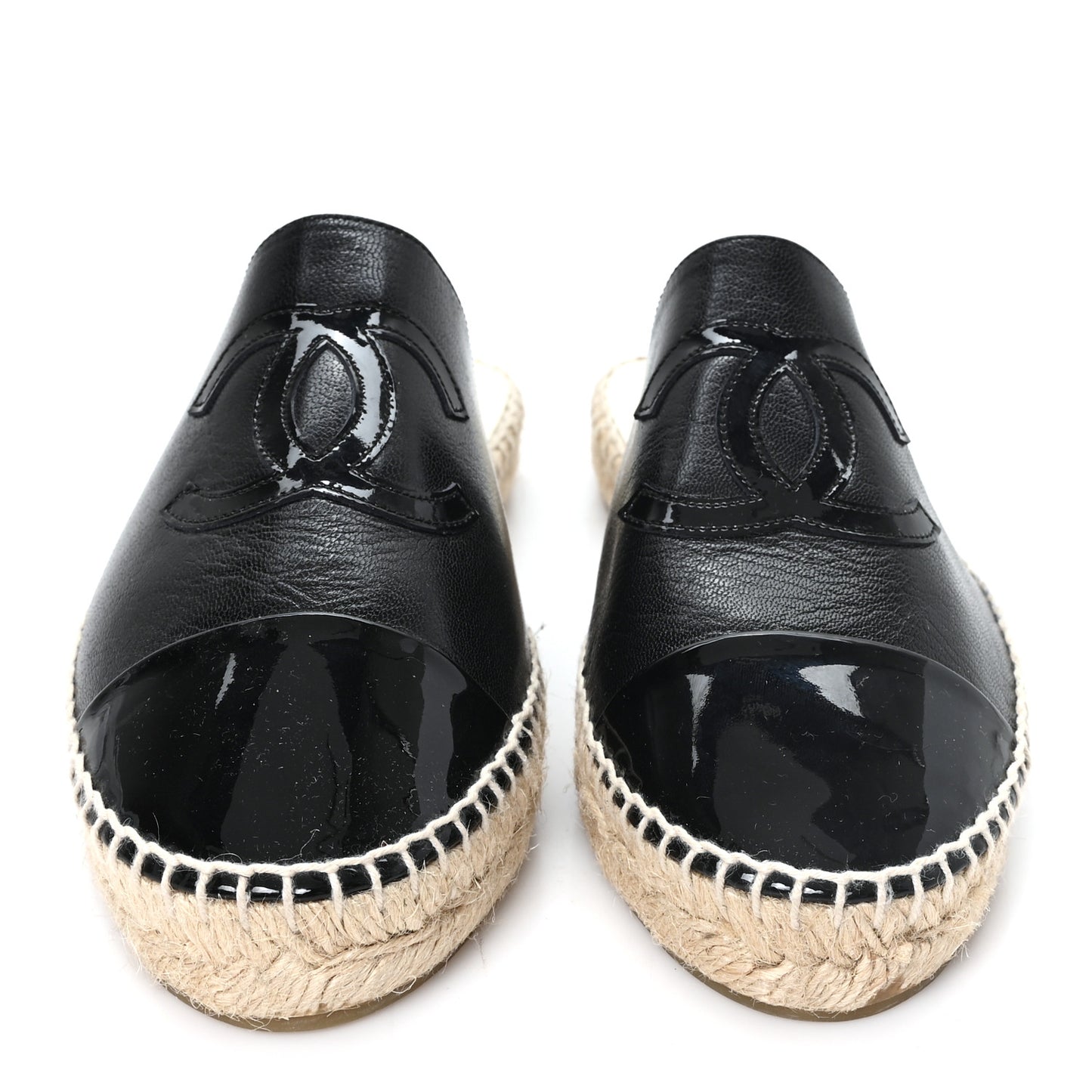 Iridescent Goatskin Patent CC Espadrille Mules 39 Black