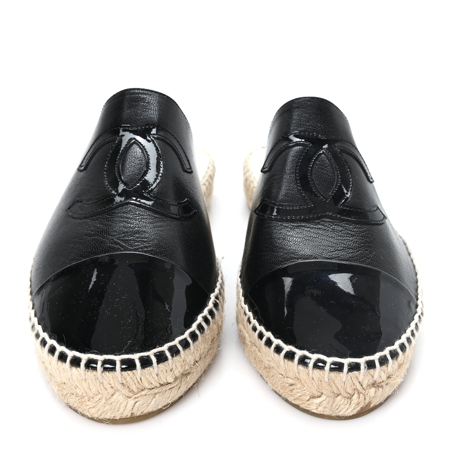 Chanel Iridescent Goatskin Patent CC Espadrille Mules 39 Black 3 of 9