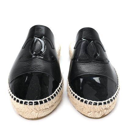 Chanel Iridescent Goatskin Patent CC Espadrille Mules 39 Black 3 of 9