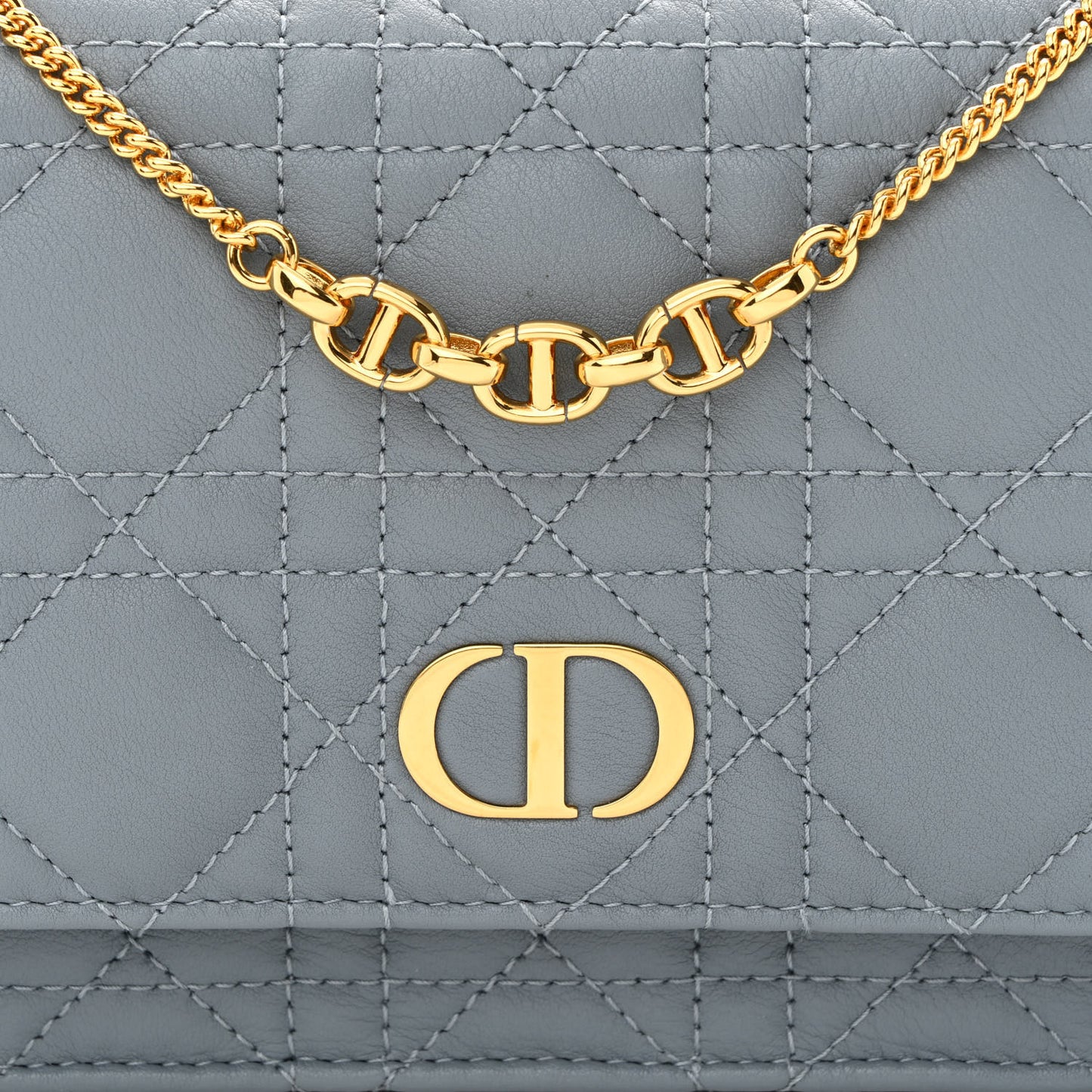 Supple Calfskin Caro Pouch with Chain Cloud Blue