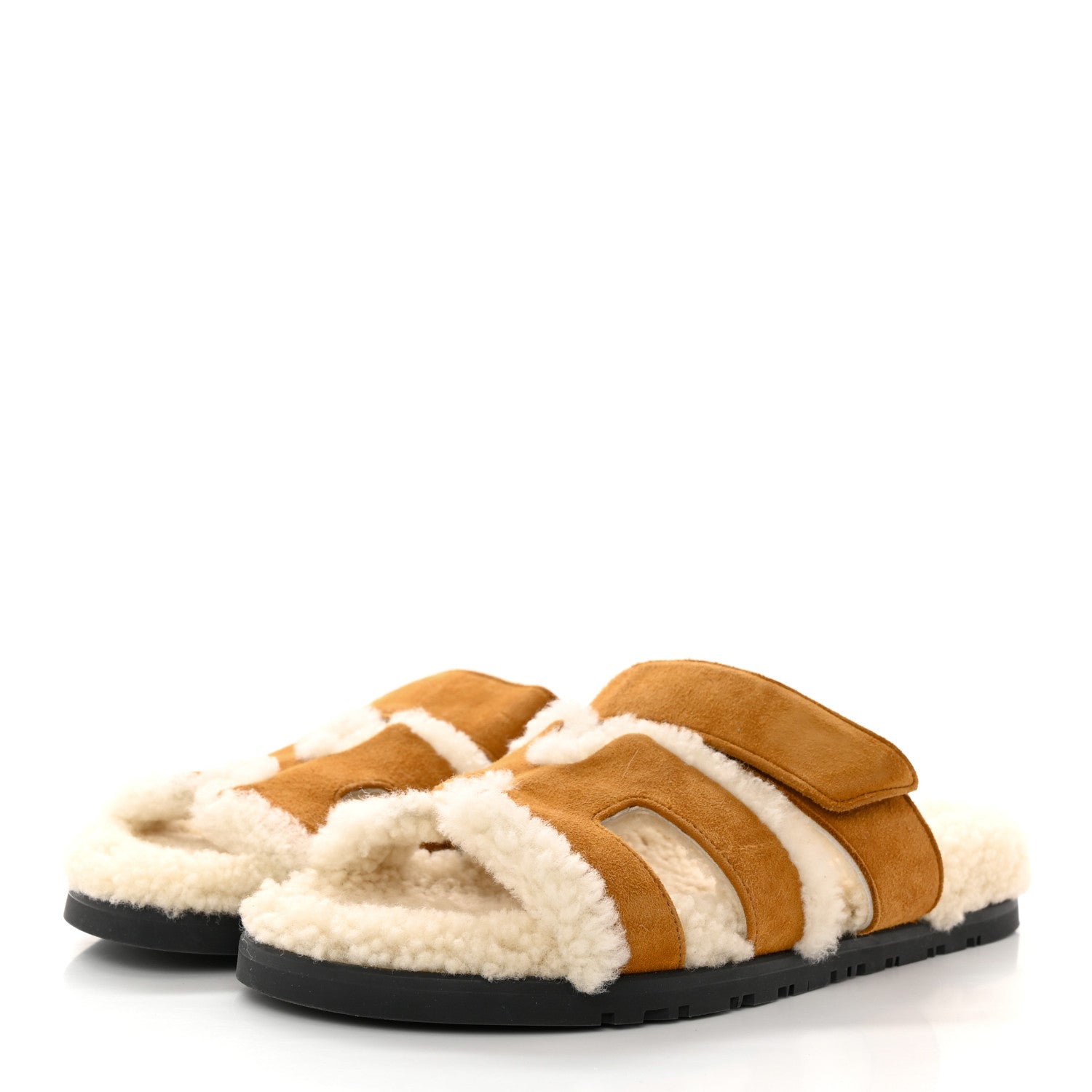 Hermes Suede Goatskin Woolskin Womens Chypre Sandals 36.5 Naturel Ecru 3 of 8