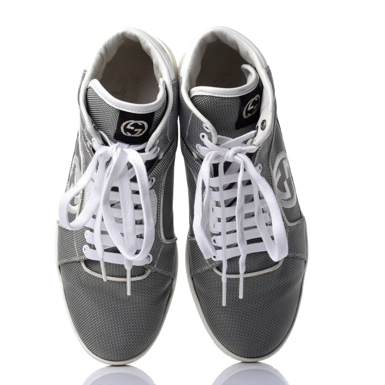 Gucci Baling Fabric Nappa Moorea Interlocking G Mens High Top Sneakers 9 Great White White 6 of 10