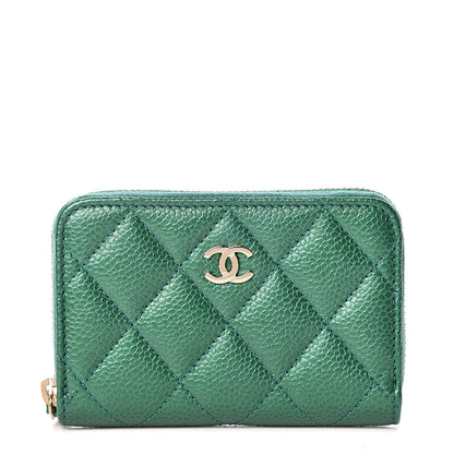 Chanel Metallic Caviar Quilted Zip Coin Purse Green 1 of 10