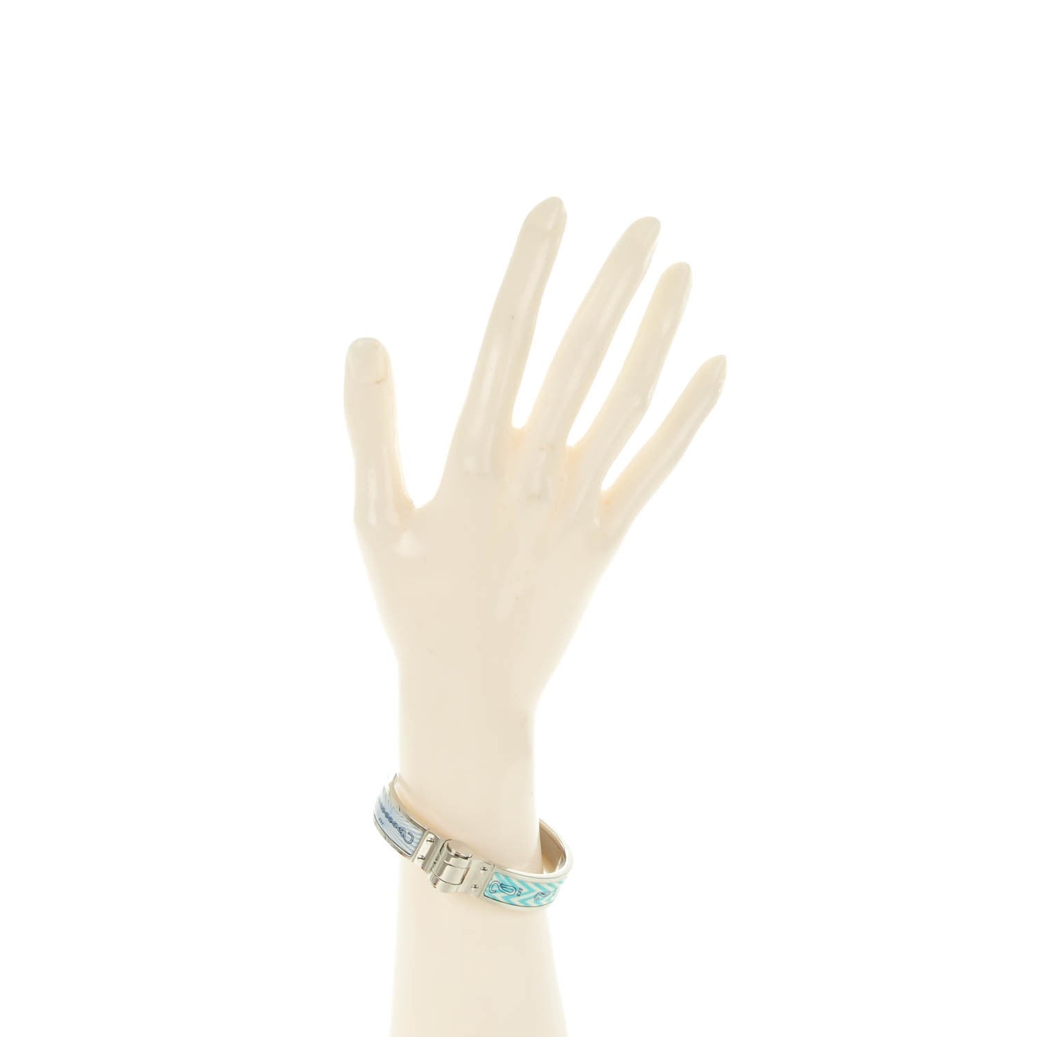 Hermes Enamel Printed Narrow Manufacture de Boucleries Hinged Bracelet S Pollen Azur 2 of 6