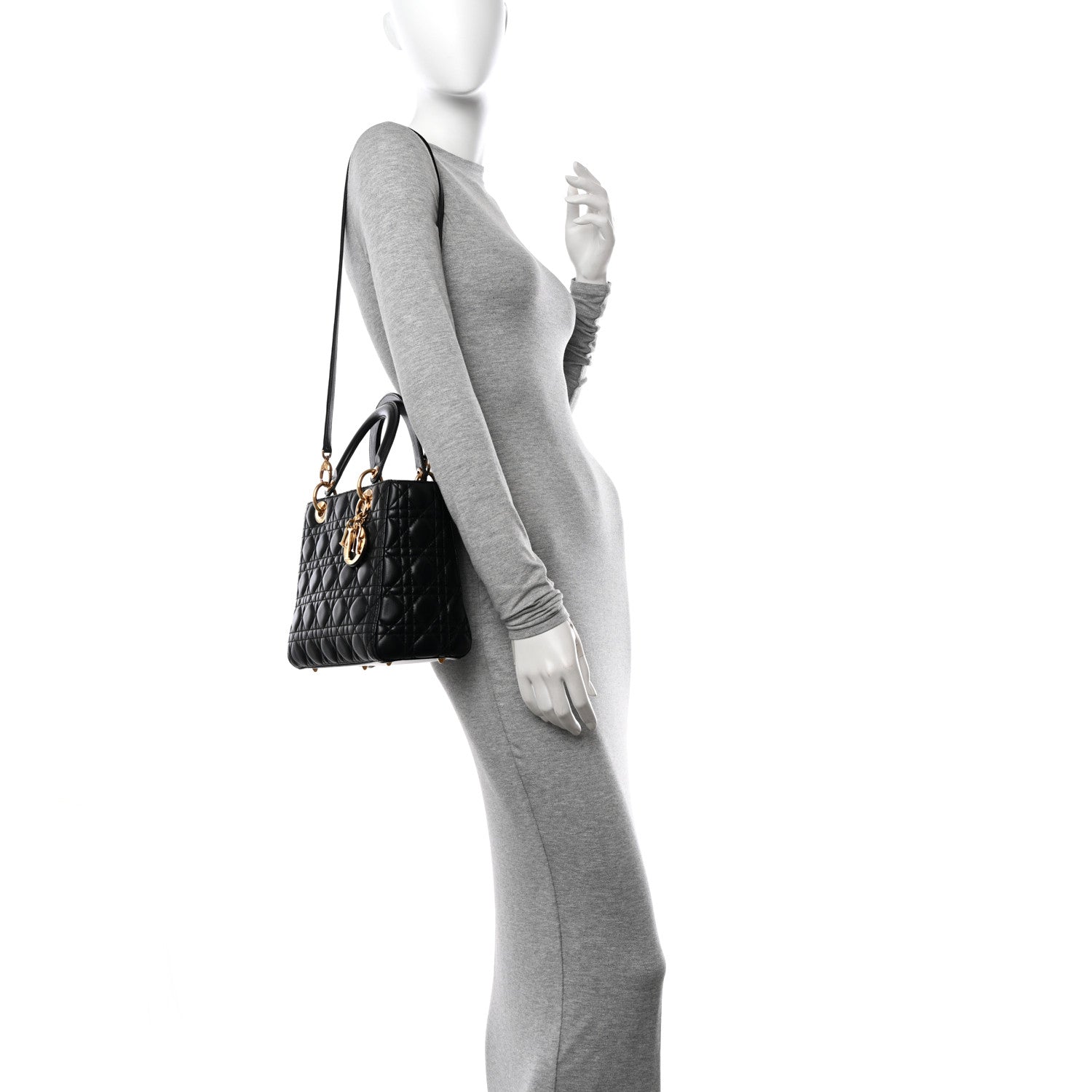 Christian Dior Lambskin Cannage Medium Lady Dior Black 2 of 12