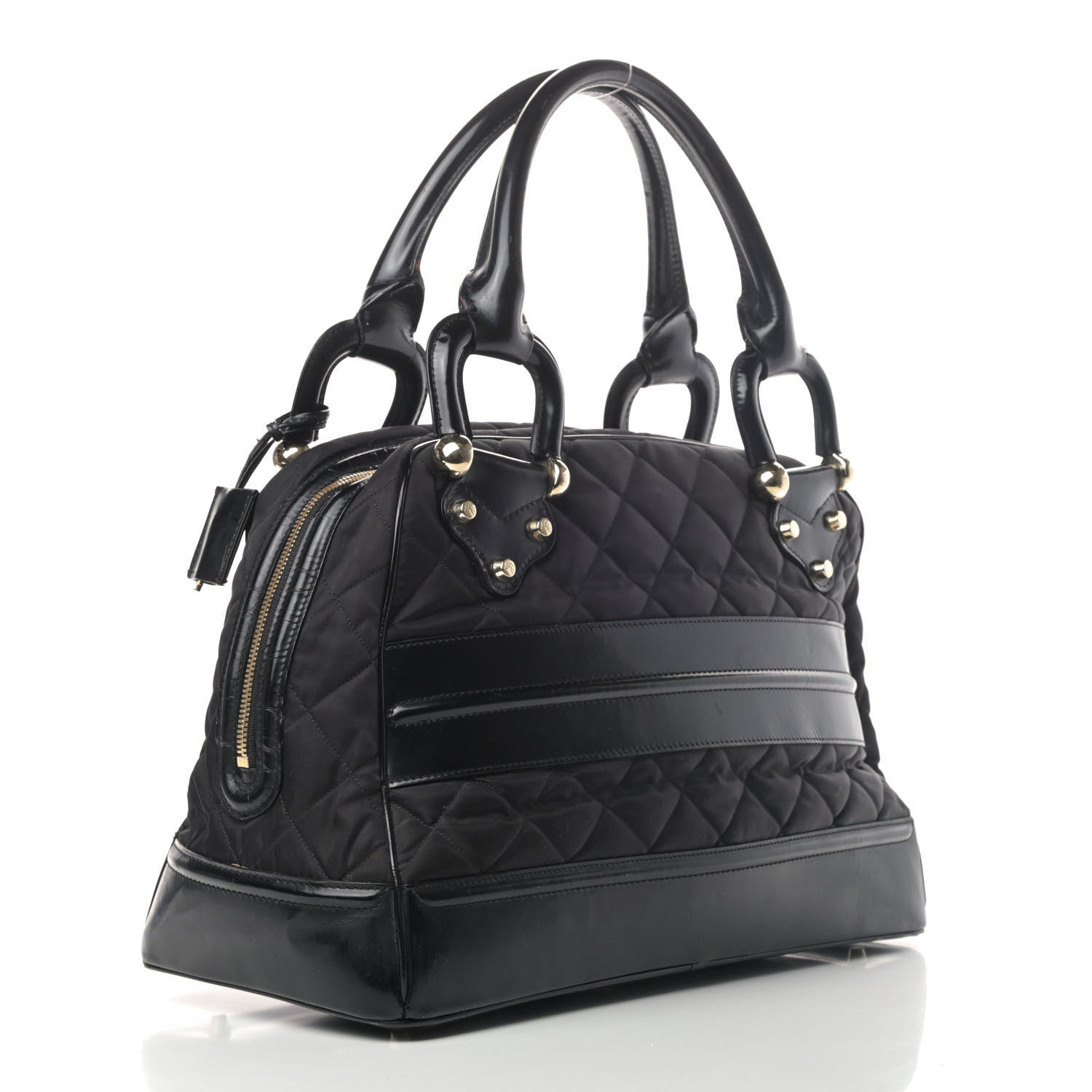 Burberry Calfskin Nylon Quilted Manor Top Handle Bag Black 2 of 5
