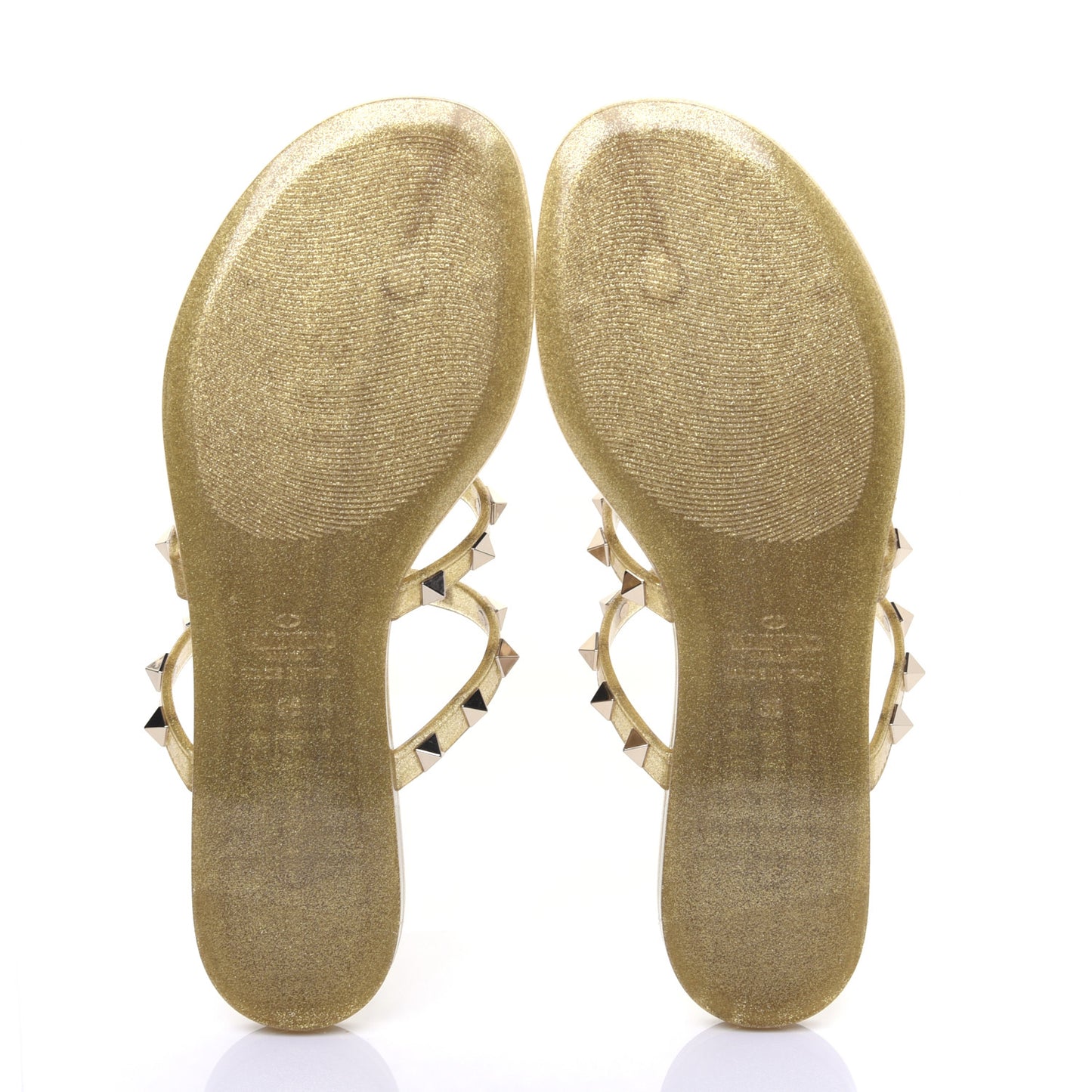 PVC Jelly Glitter Rockstud Caged Flat Thong Sandals 36 Oro