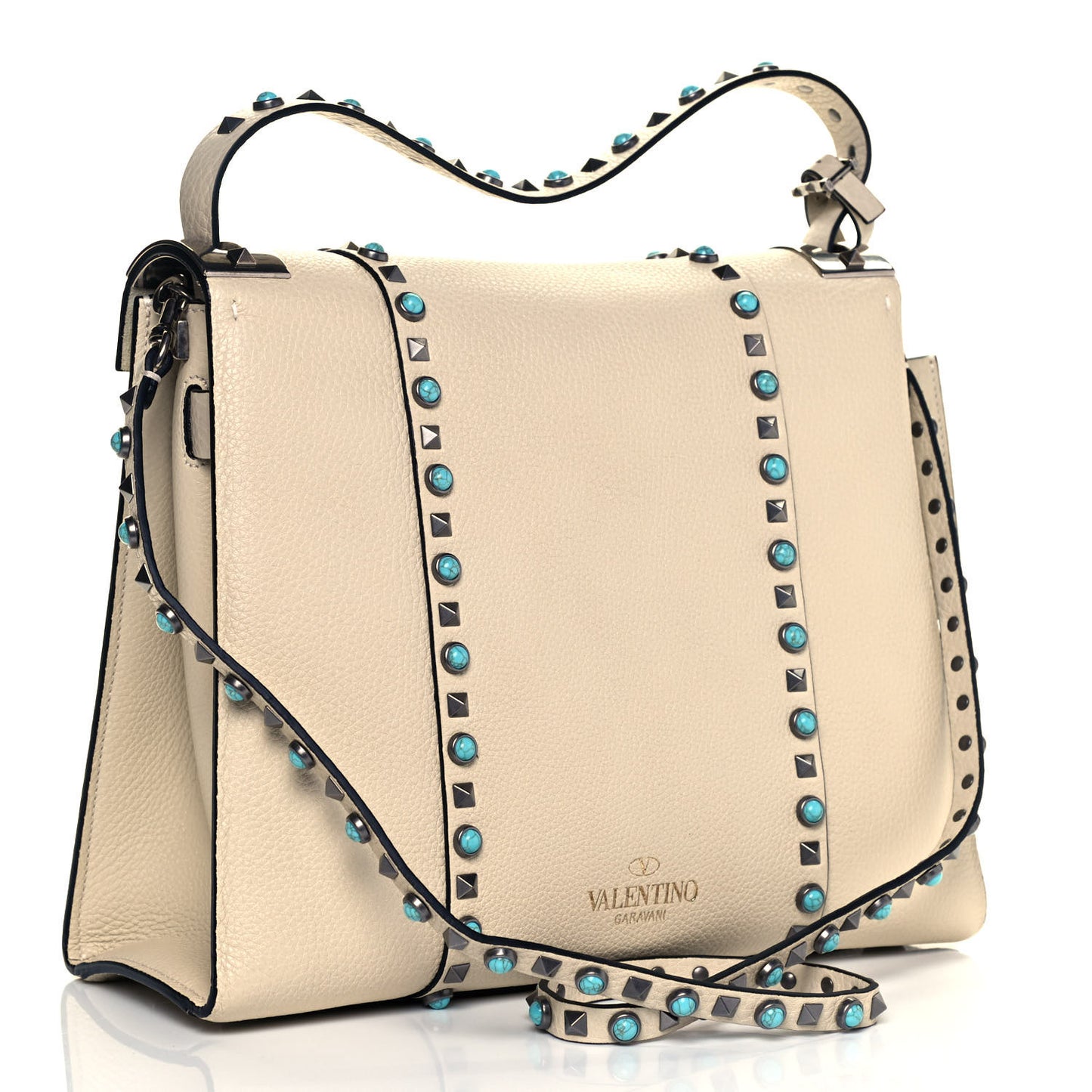 Grainy Calfskin My Rockstud Rolling Frame Bag Light Ivory