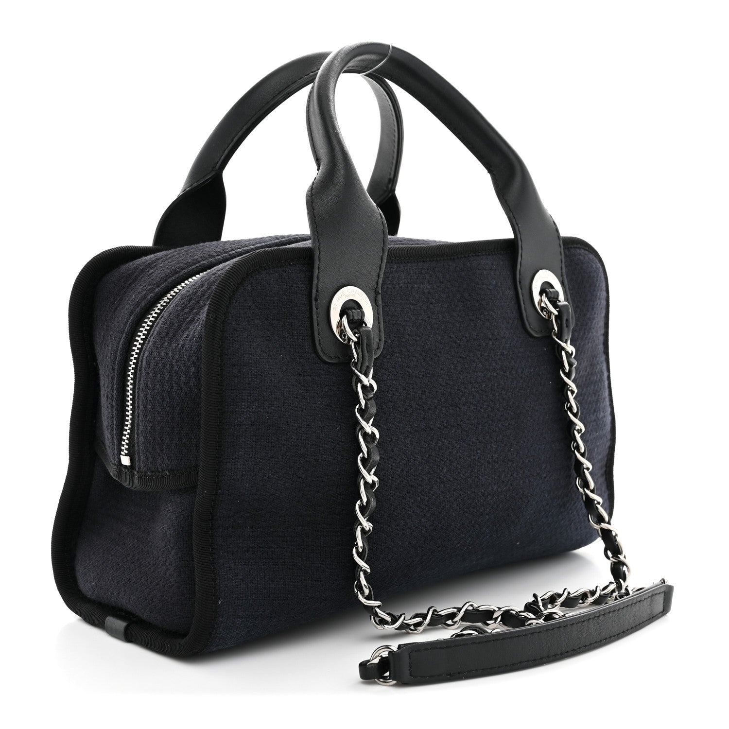 Chanel Mixed Fibers Deauville Bowling Bag Black 3 of 11