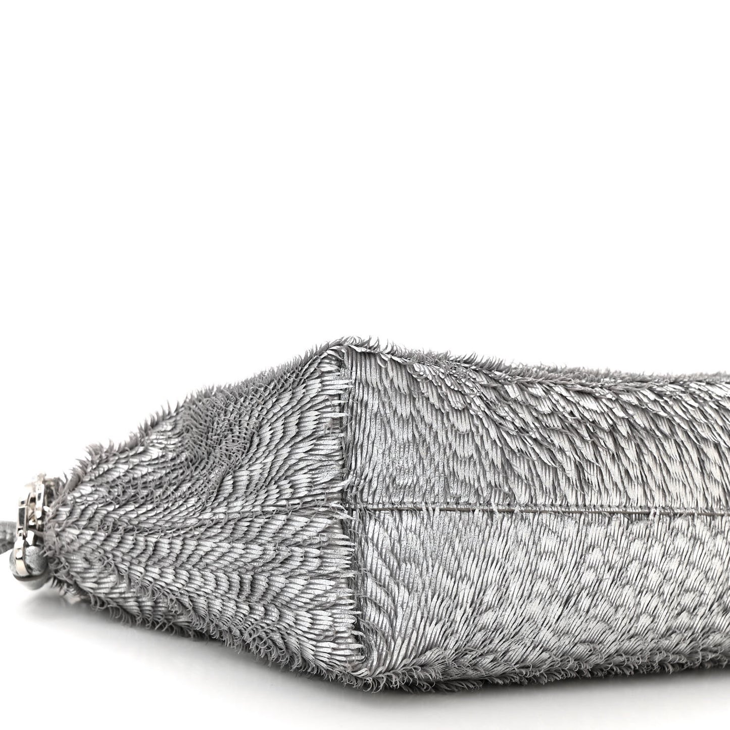 Metallic Nappa Calfskin Fringed Medium Chain Flamenco Knot Purse Silver