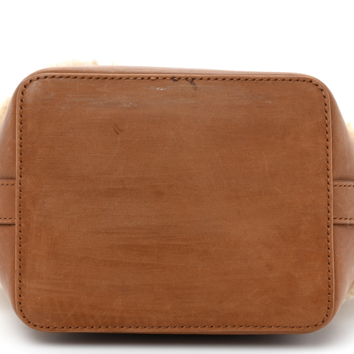 Shearling Calfskin Small Emmanuelle Bucket Bag Natural Beige