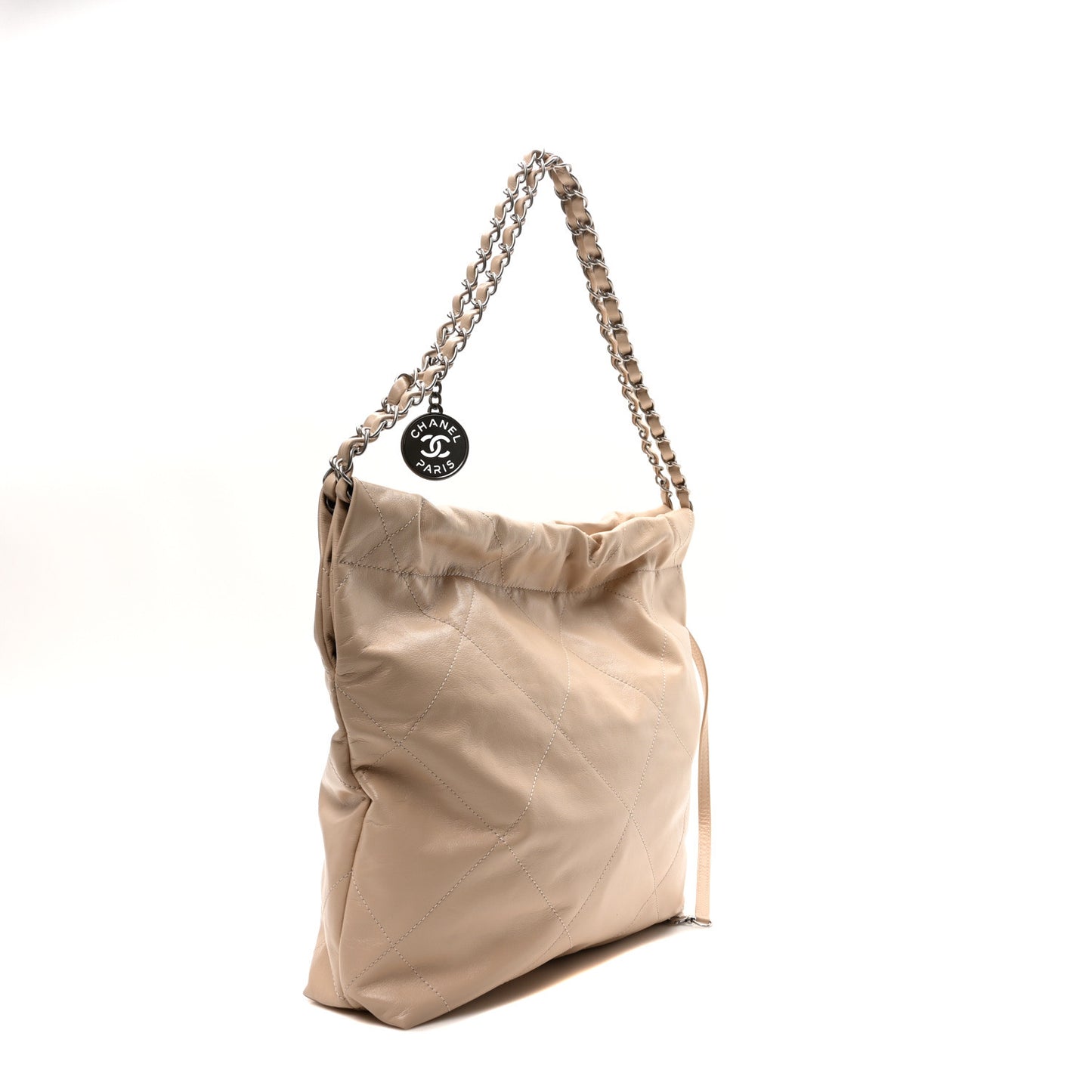 Shiny Calfskin Quilted Small Chanel 22 Beige