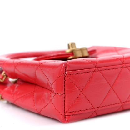 Chanel Shiny Aged Calfskin Quilted Mini Nano Kelly Shopper Red 8 of 10