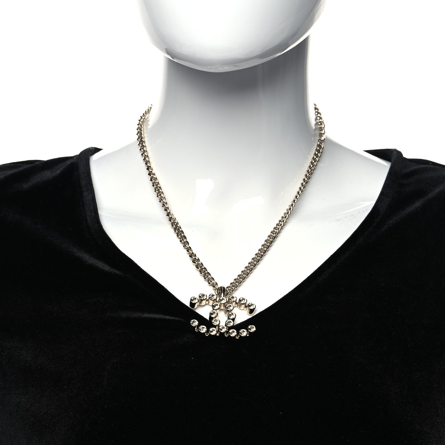Metal Crystal CC Pendant Necklace Gold