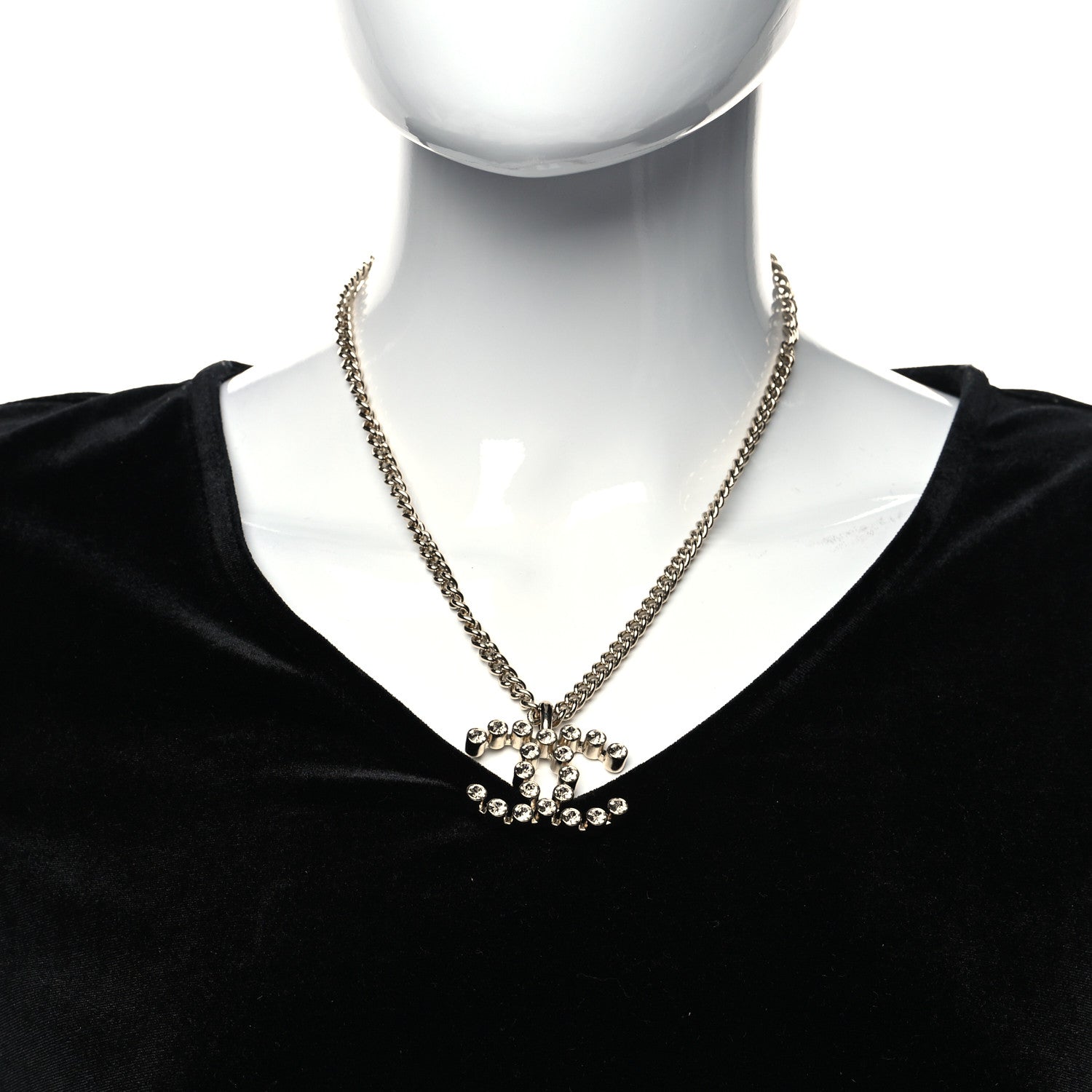 Chanel Metal Crystal CC Pendant Necklace Gold 2 of 5