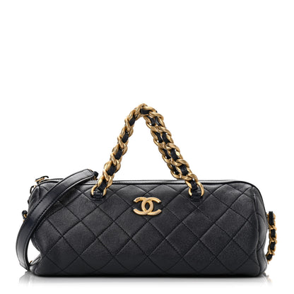 Chanel Shiny Lambskin Quilted Fashion Therapy Bowling Bag Navy 1 of 10