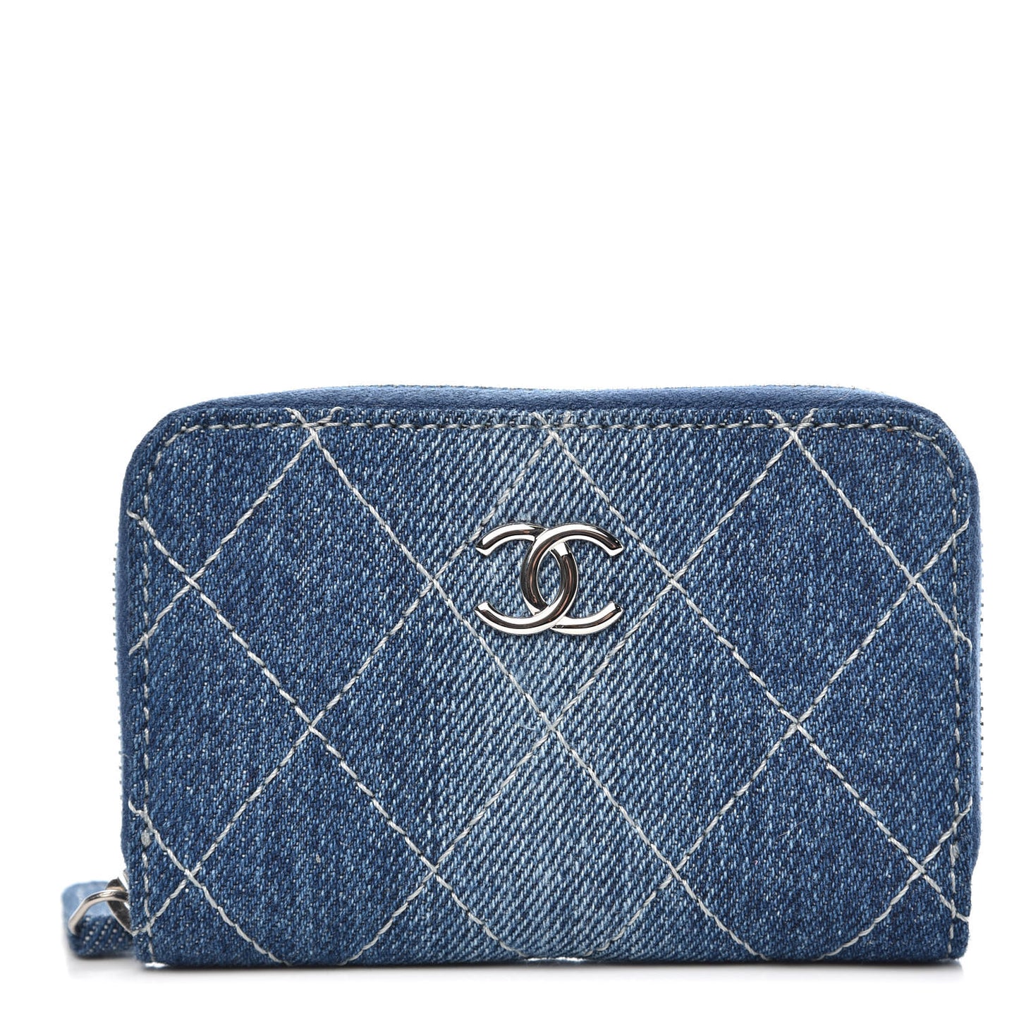 Denim Quilted Zip Coin Purse Blue