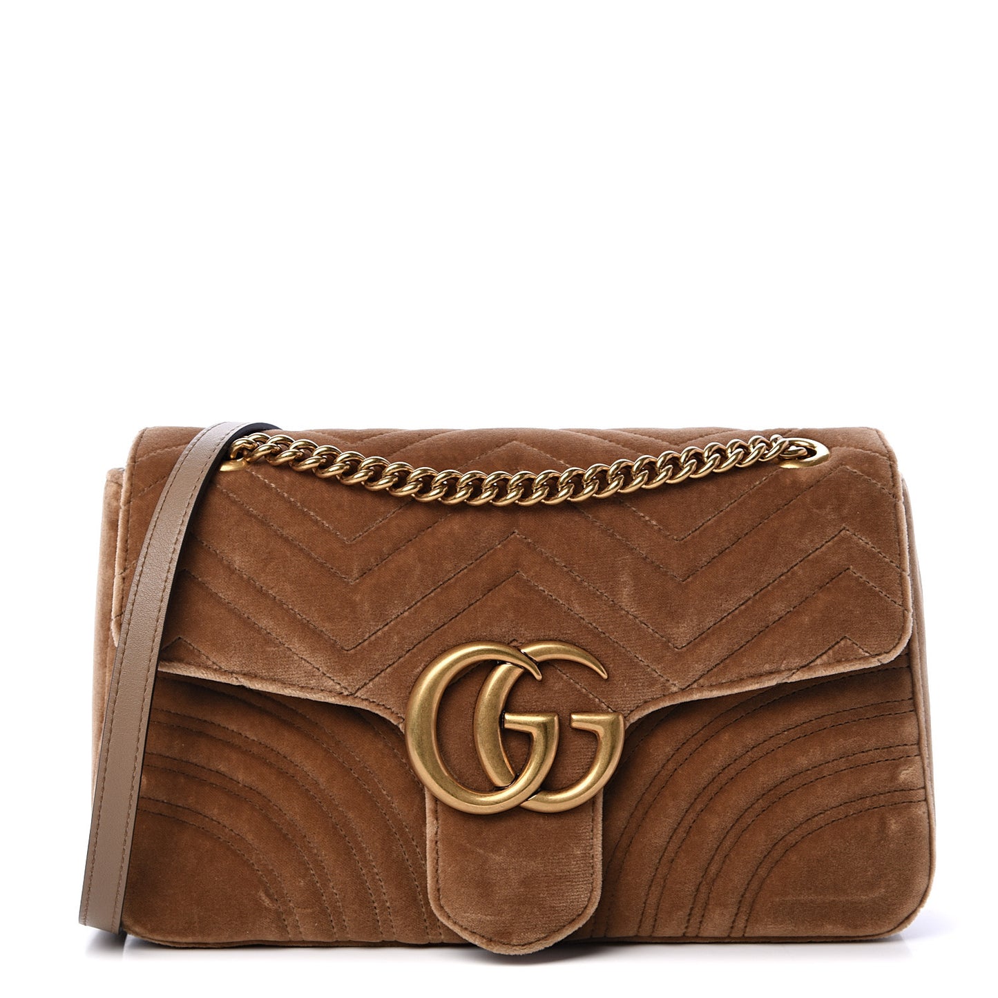 Velvet Matelasse Medium GG Marmont Shoulder Bag Taupe
