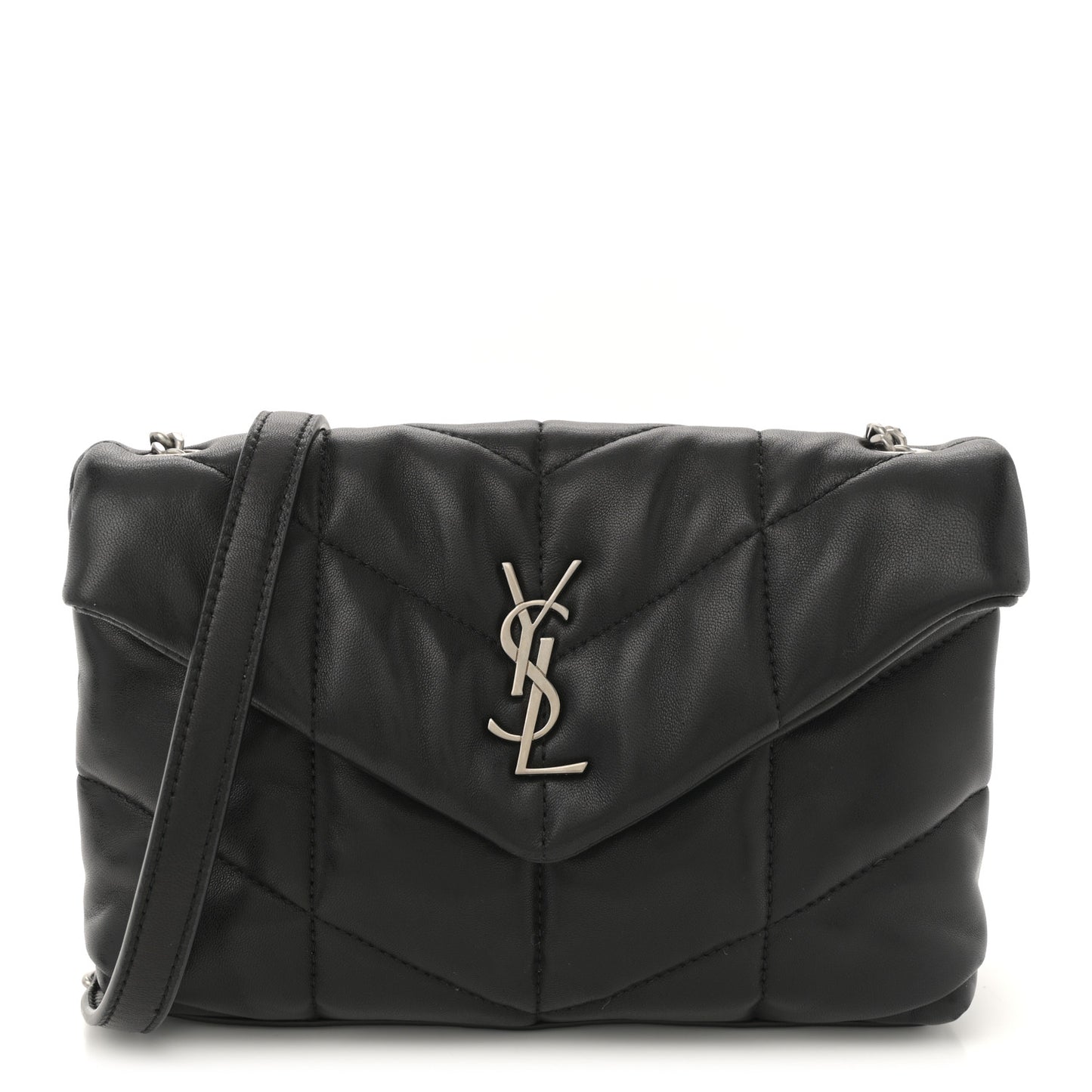Lambskin Quilted Toy Loulou Puffer Monogram Chain Satchel Black