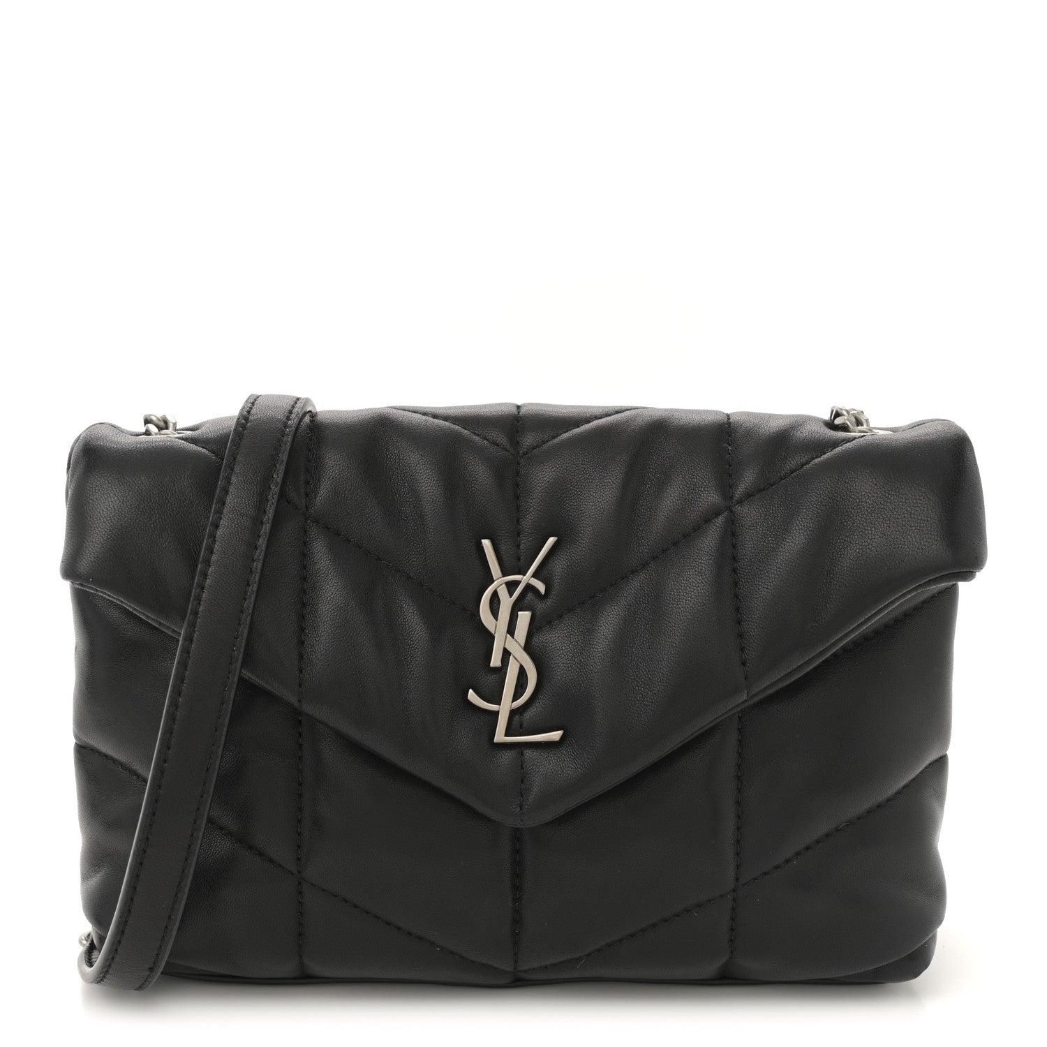 Saint Laurent Lambskin Quilted Toy Loulou Puffer Monogram Chain Satchel Black 1 of 12