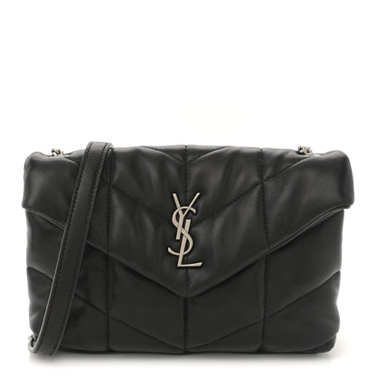 Saint Laurent Lambskin Quilted Toy Loulou Puffer Monogram Chain Satchel Black 1 of 12
