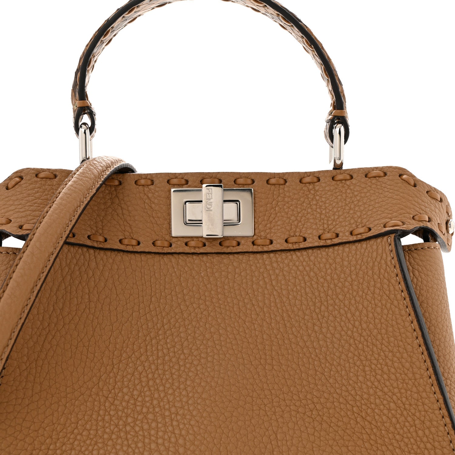 Fendi Cuoio Romano Snakeskin Selleria Mini Peekaboo Iconic Satchel Cappuccino 8 of 12