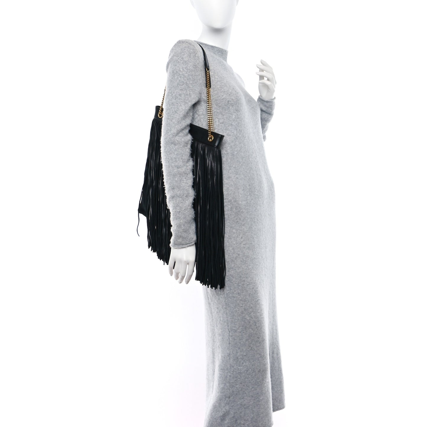 Suede Calfskin Large Grace Fringed Hobo Bag Rope Black