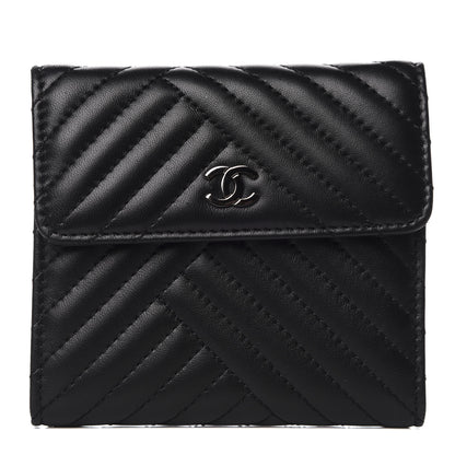 Chanel Lambskin Chevron Quilted Compact Flap Wallet Black 1 of 8