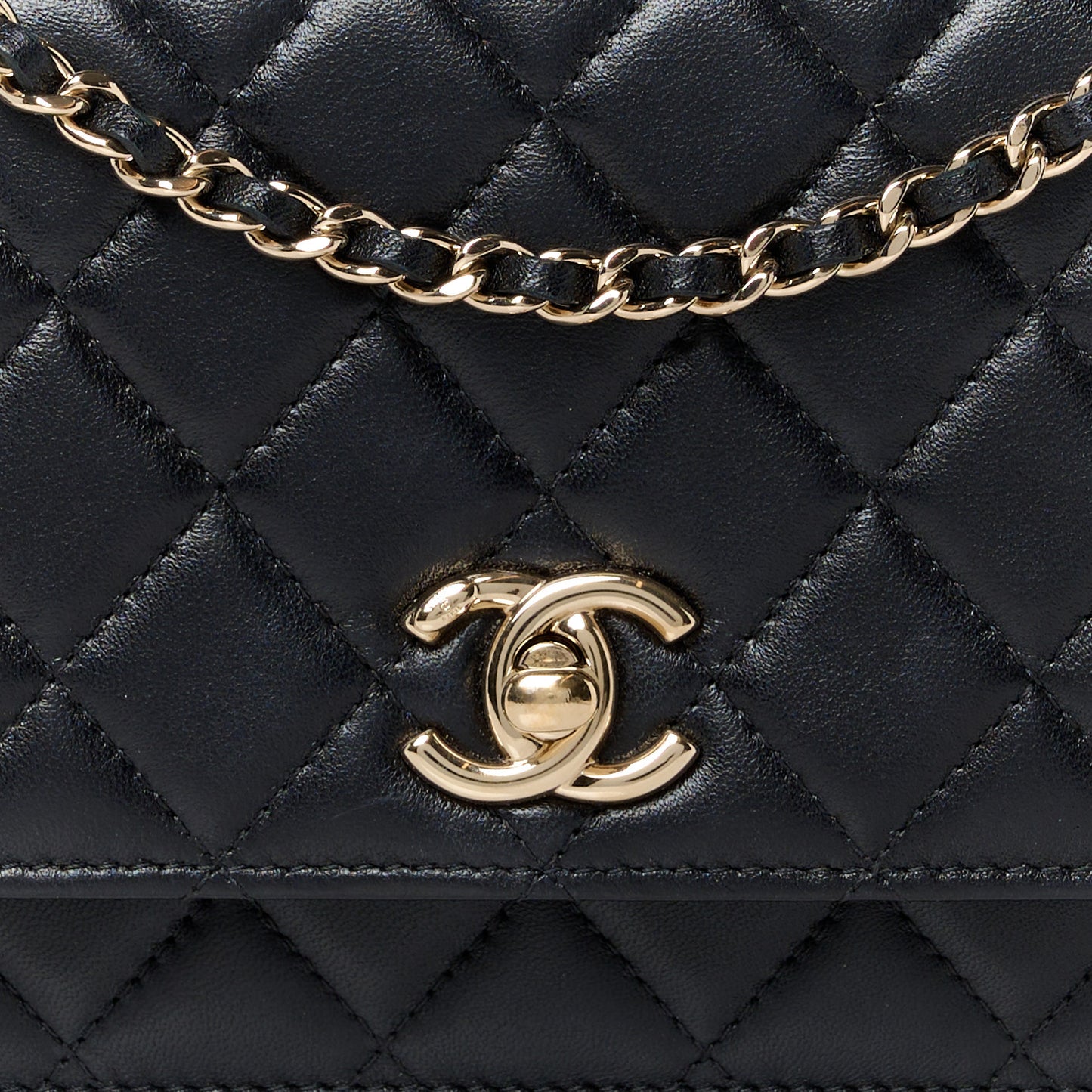 Lambskin Quilted Trendy CC Wallet On Chain WOC Black