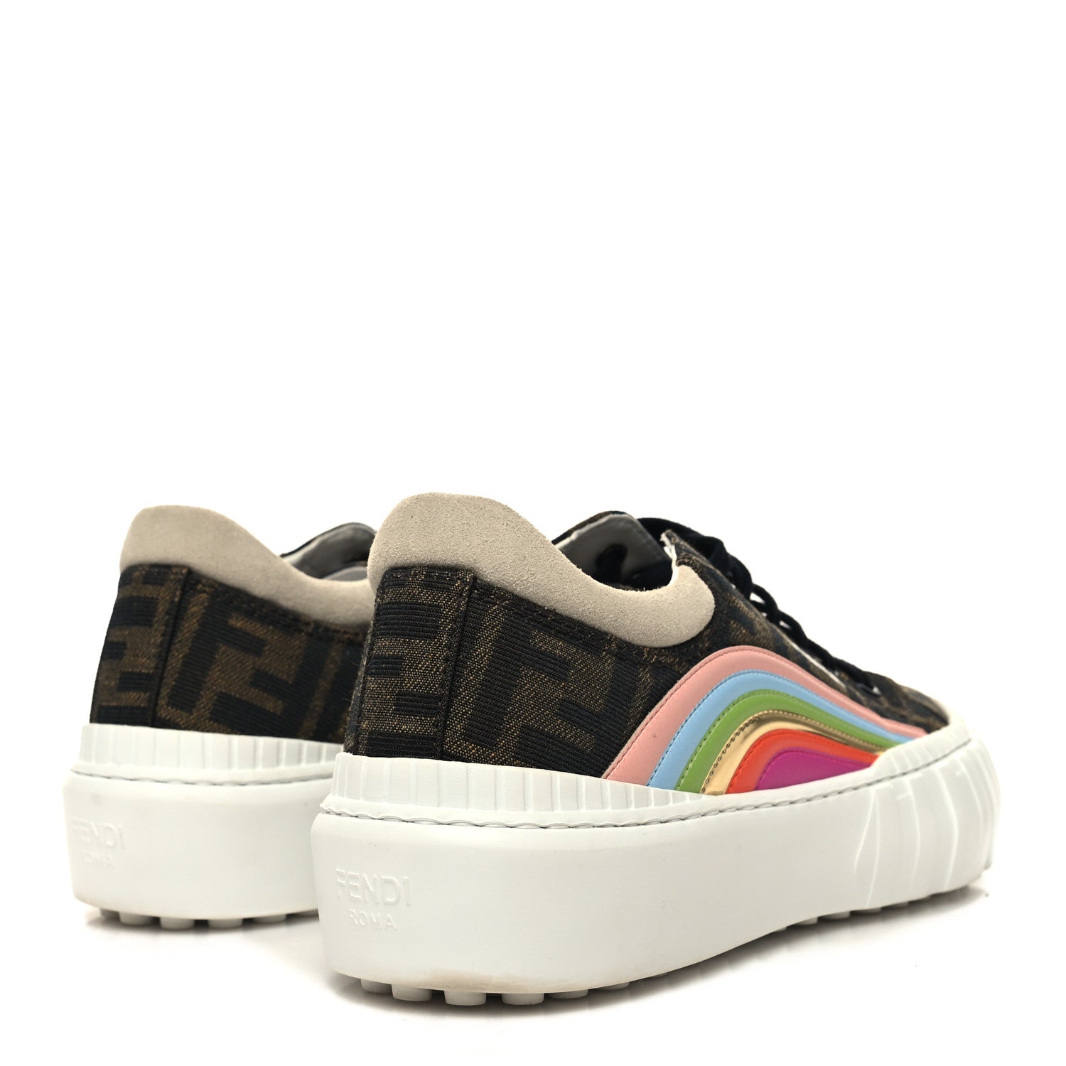 Fendi Fabric Jacquard FF Rainbow Womens Fendi Force Low-Top Sneakers 36.5 Tobacco Black White Multicolor 4 of 8