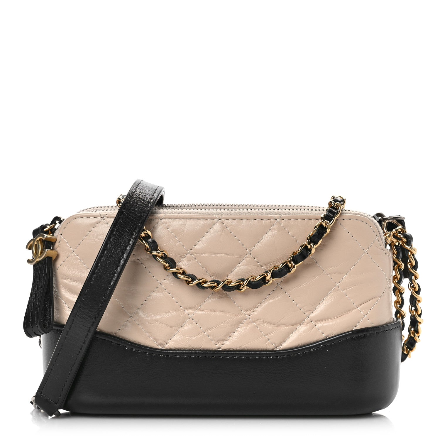 Chanel Aged Calfskin Quilted Small Gabrielle Clutch With Chain Beige Black 1 of 9