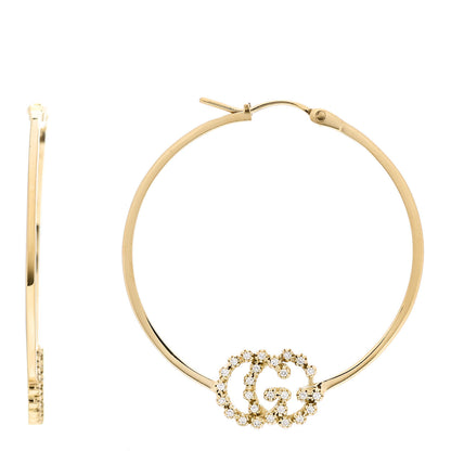 Gucci 18K Yellow Gold Diamond Running GG Hoop Earrings 1 of 6