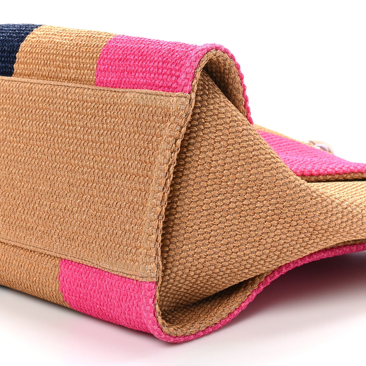 Chanel Straw Raffia Calfskin Striped Large Deauville Tote Dark Beige Fuchsia Navy Blue 10 of 10